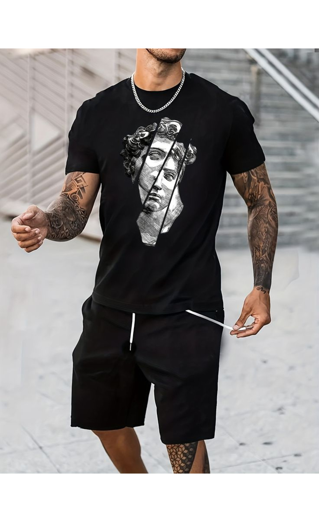 Чорний чоловічий зручний літній спортивний костюм з модним дизайном дтф