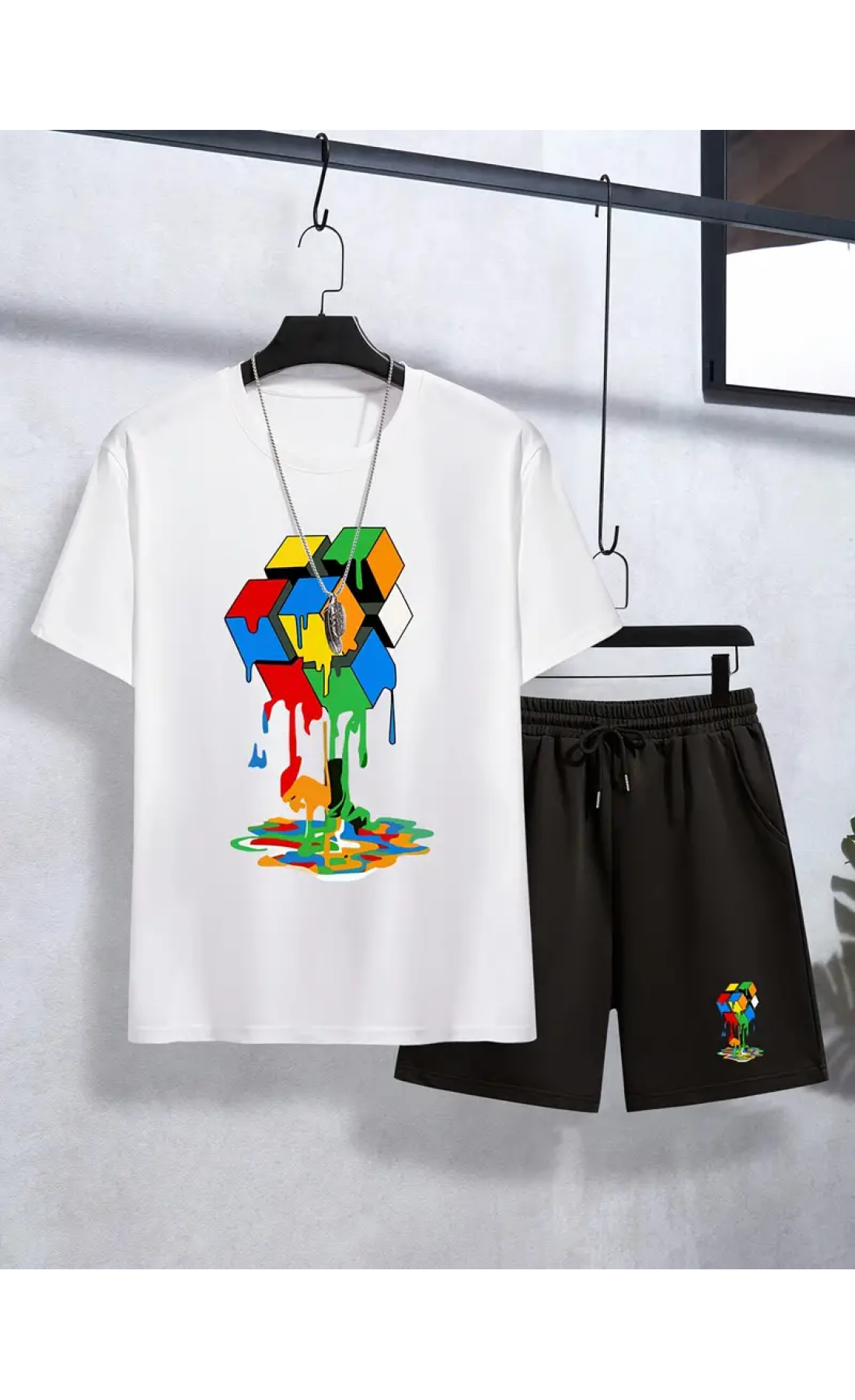 Чорно-білий дитячий комплект футболка та шорти дтф (оверсайз)