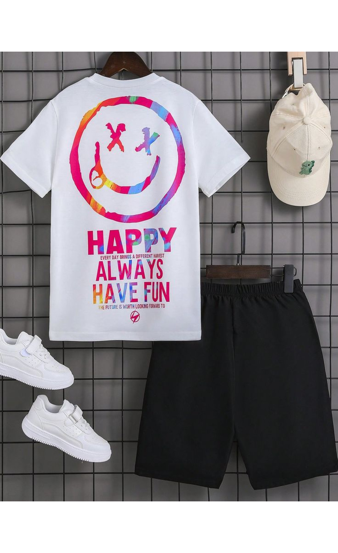 Чорно-білий дитячий комплект футболка та шорти дтф (оверсайз)