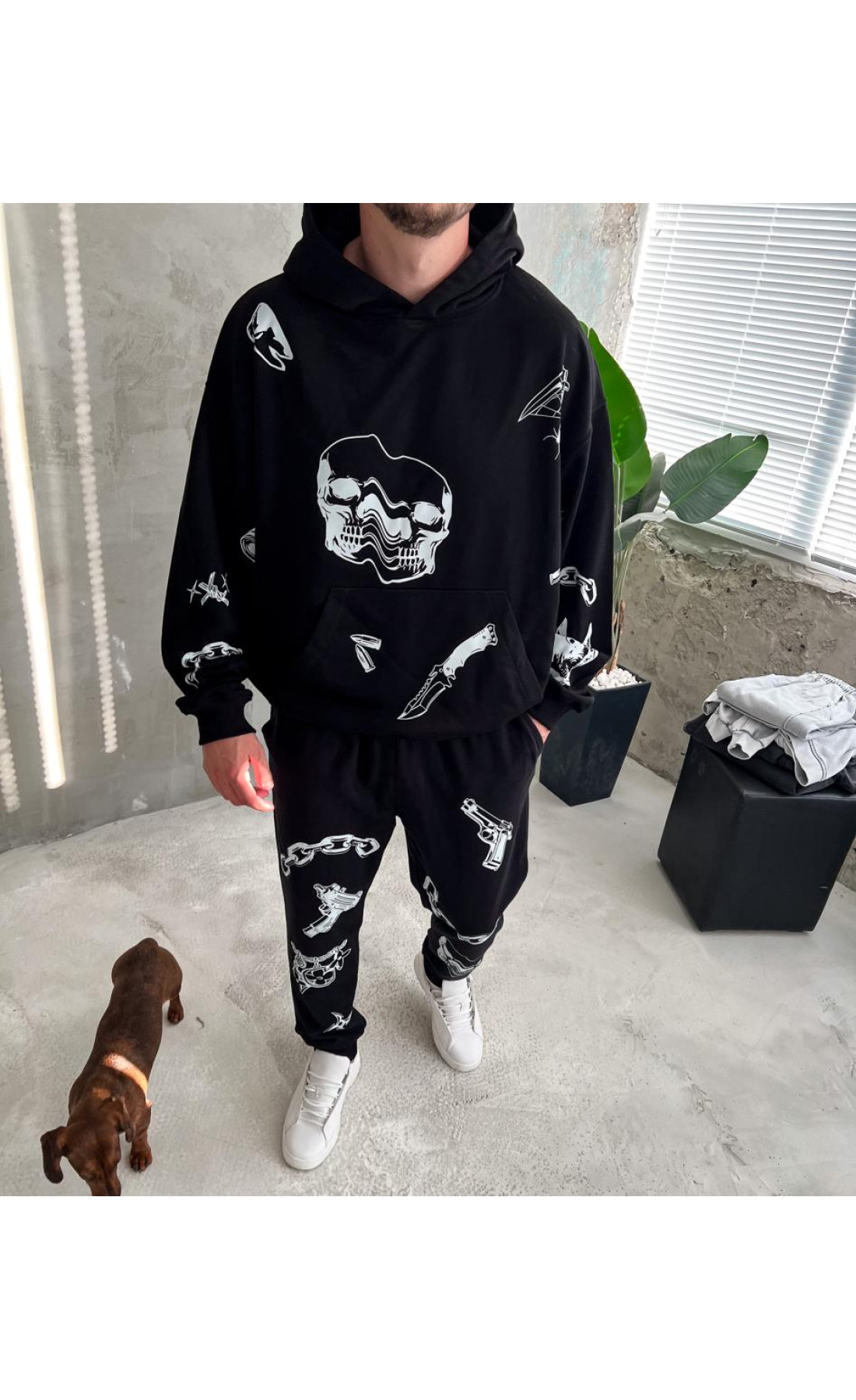 Костюм худі штани чоловічий стильний чорного кольору