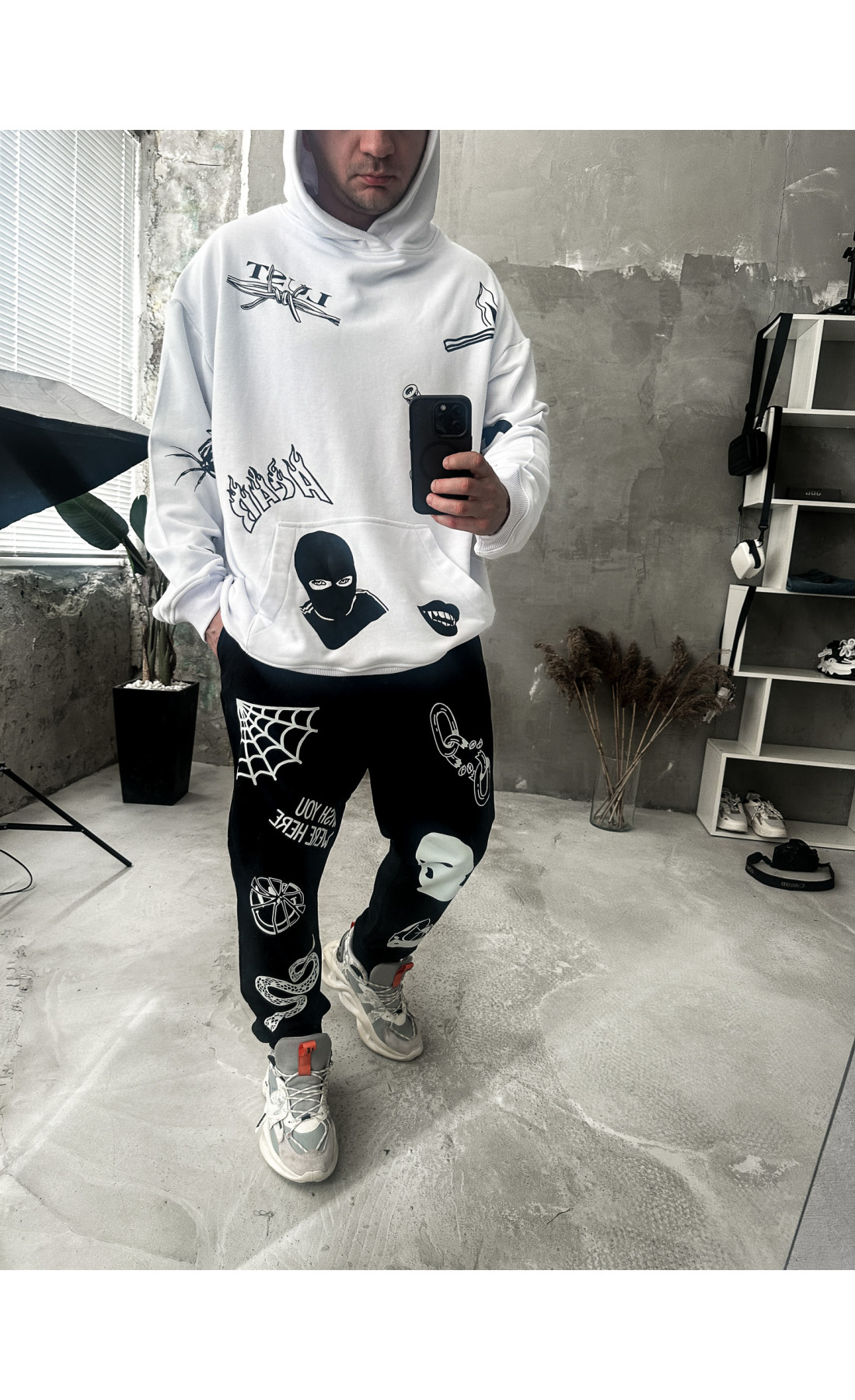 Костюм худі штани весна осінь чоловічий чорно білий