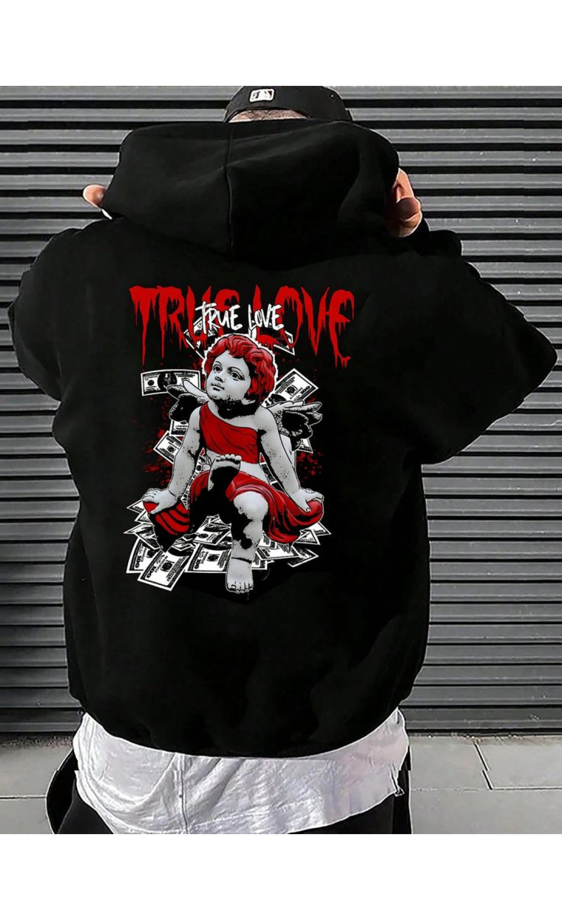 Чоловіче чорне  оверсайз худі з яскравим дизайном