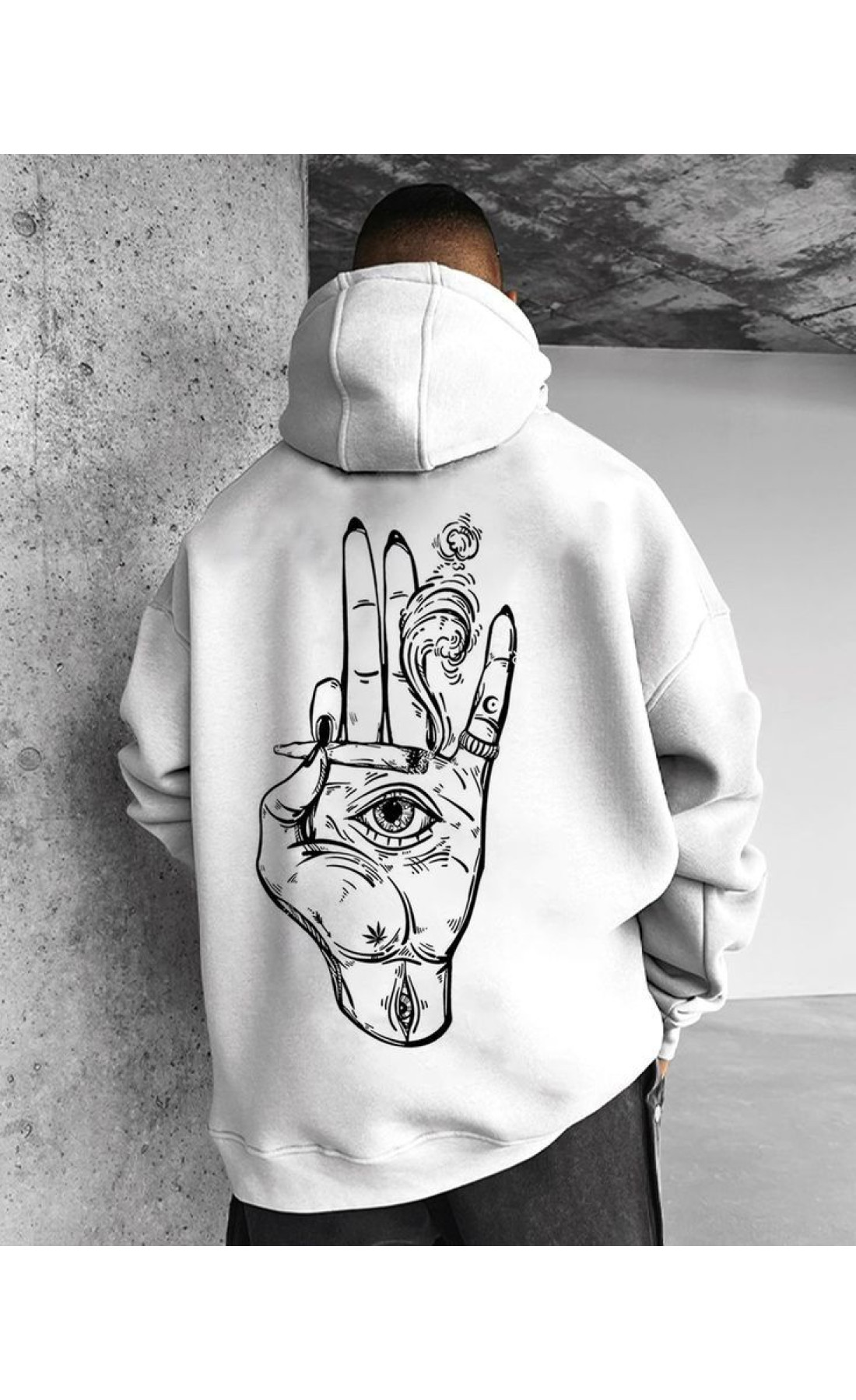 Біле чоловіче  оверсайз худі з трендовим дизайном