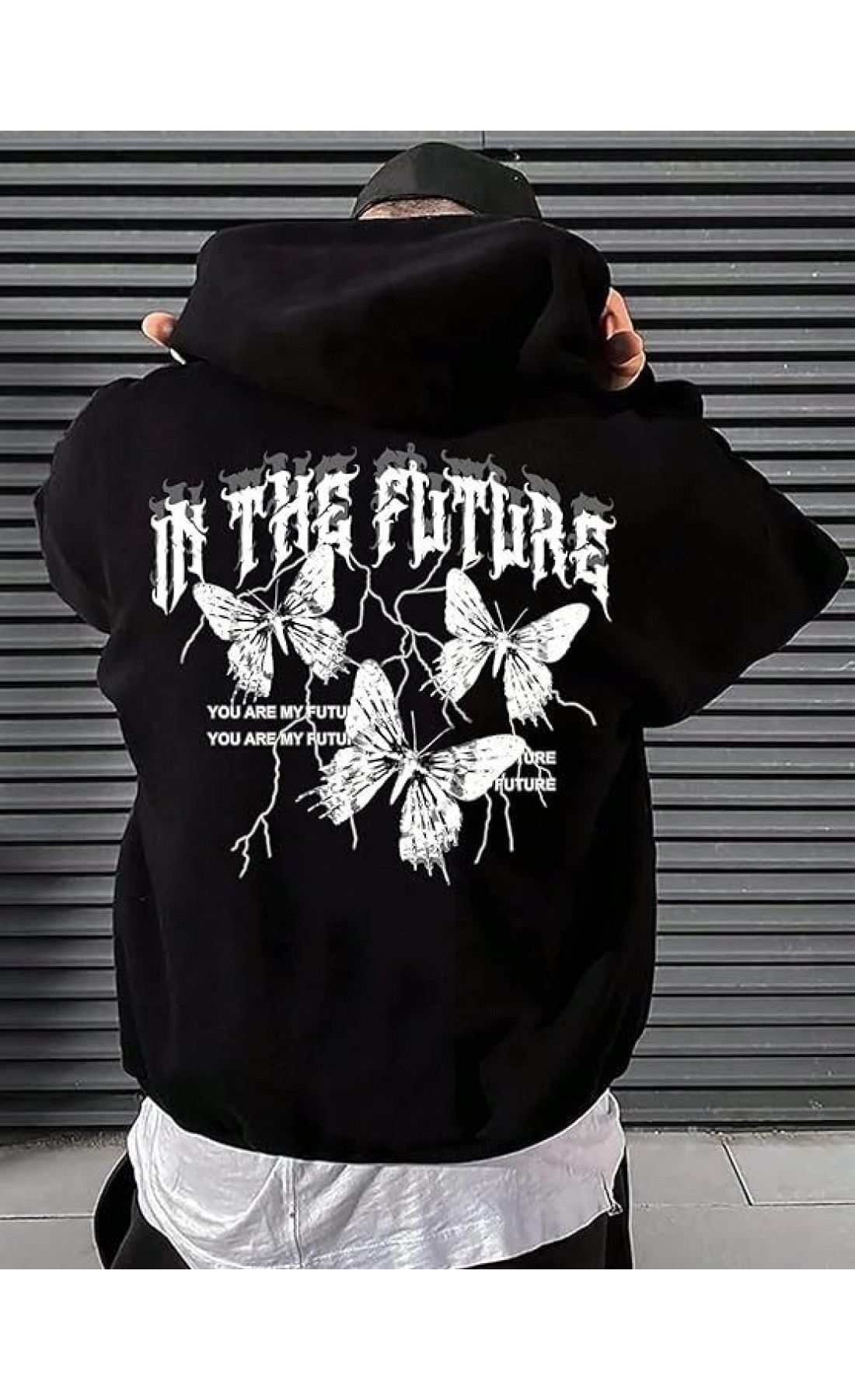 Чоловіче чорне  оверсайз худі з трендовим принтом