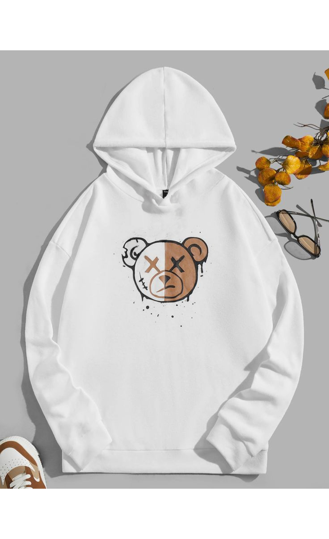 Біле чоловіче  оверсайз худі з трендовим дизайном