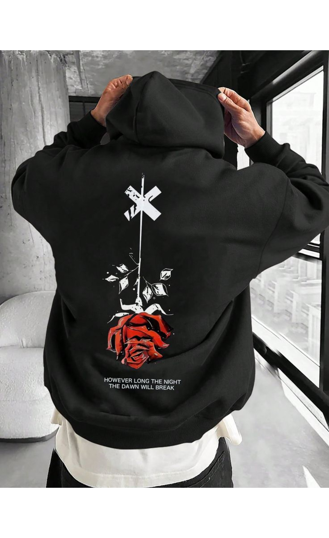 Чорне чоловіче  оверсайз худі з трендовим дизайном