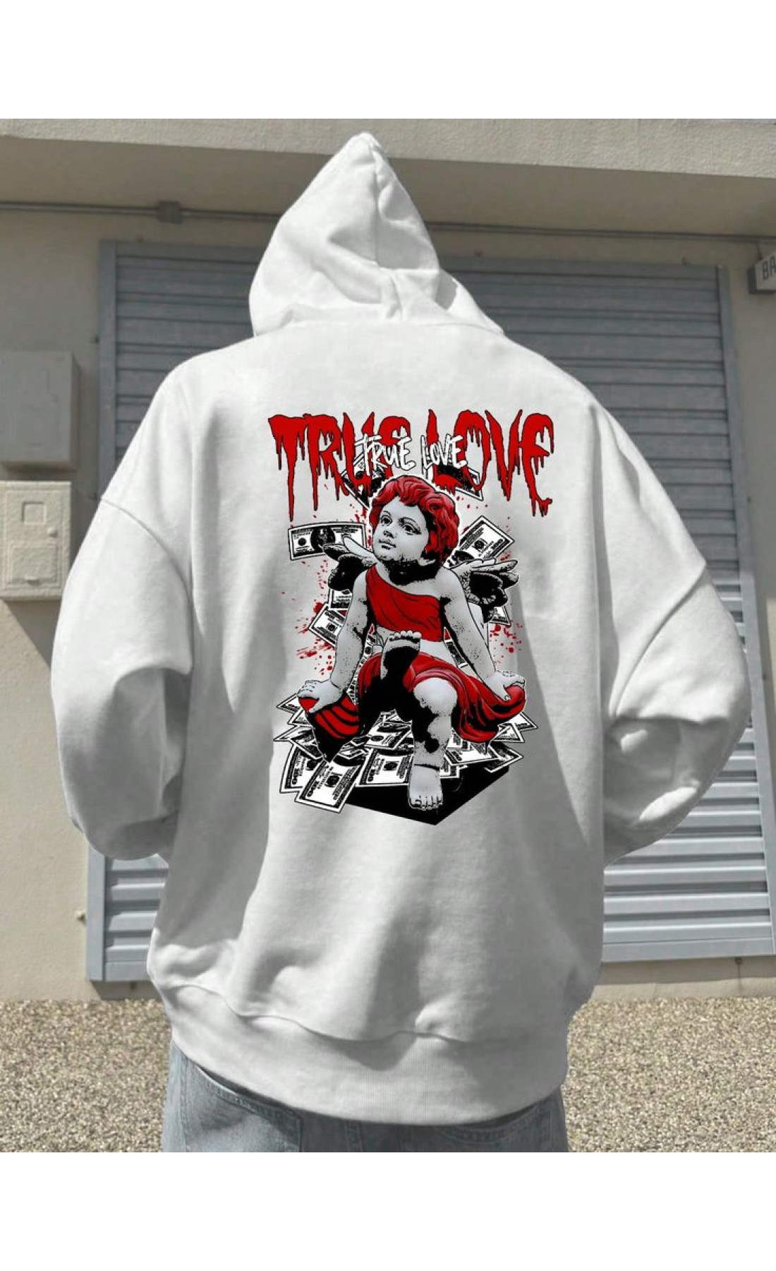 Біле чоловіче  оверсайз худі з яскравим принтом