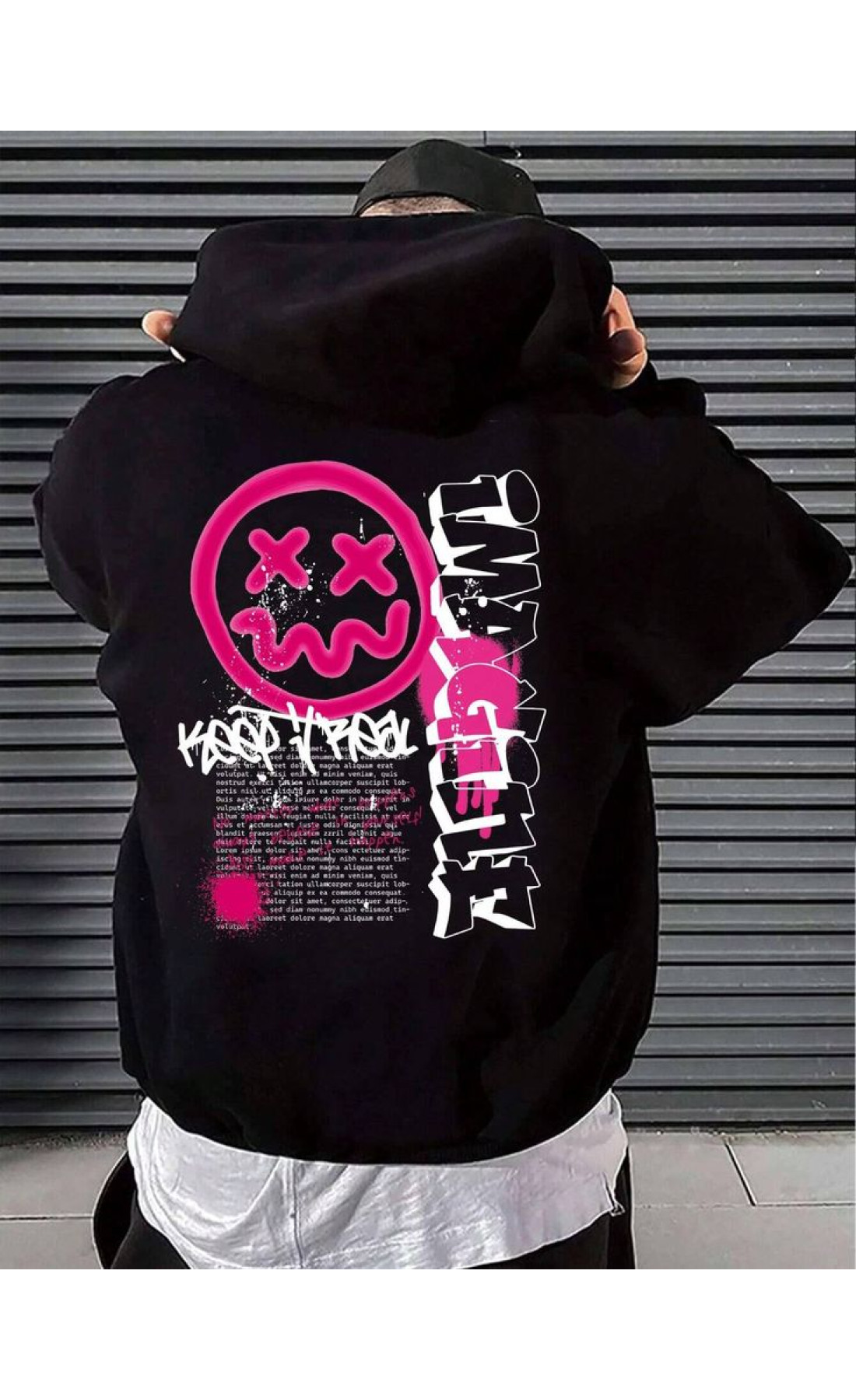 Чоловіче чорне  оверсайз худі з трендовим принтом