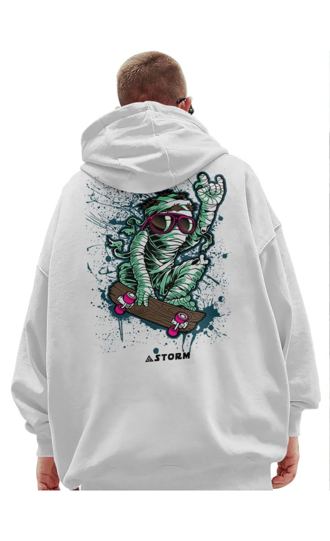Біле чоловіче  оверсайз худі зі стильним принтом