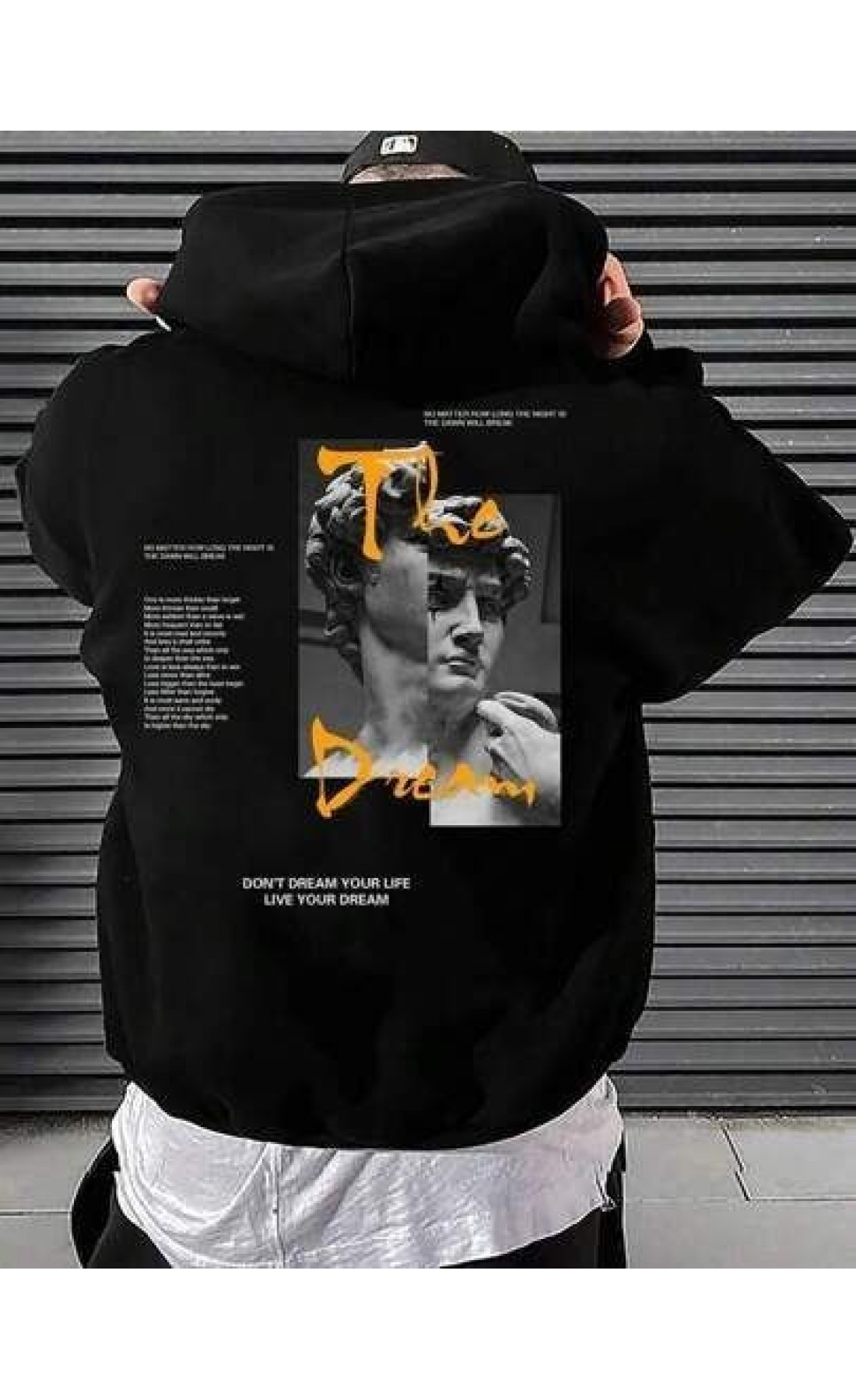 Чоловіче чорне  оверсайз худі з трендовим принтом