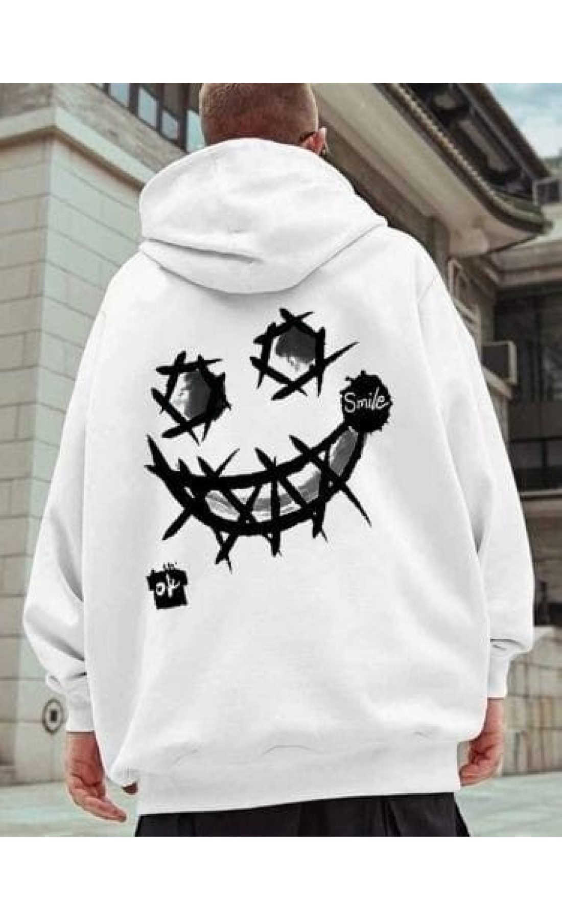 Біле чоловіче  оверсайз худі з трендовим дизайном