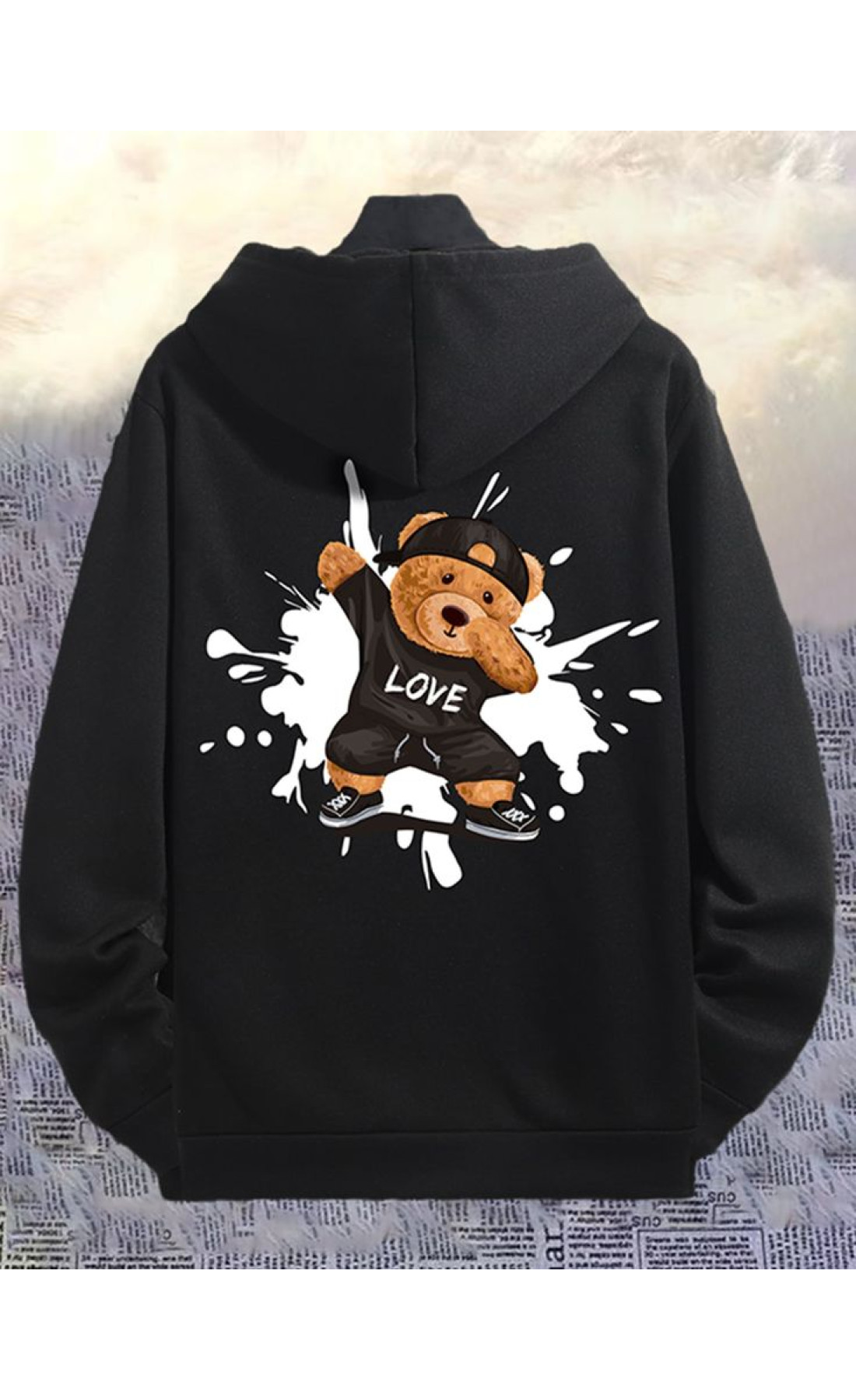 Чоловіче чорне  оверсайз худі з трендовим принтом