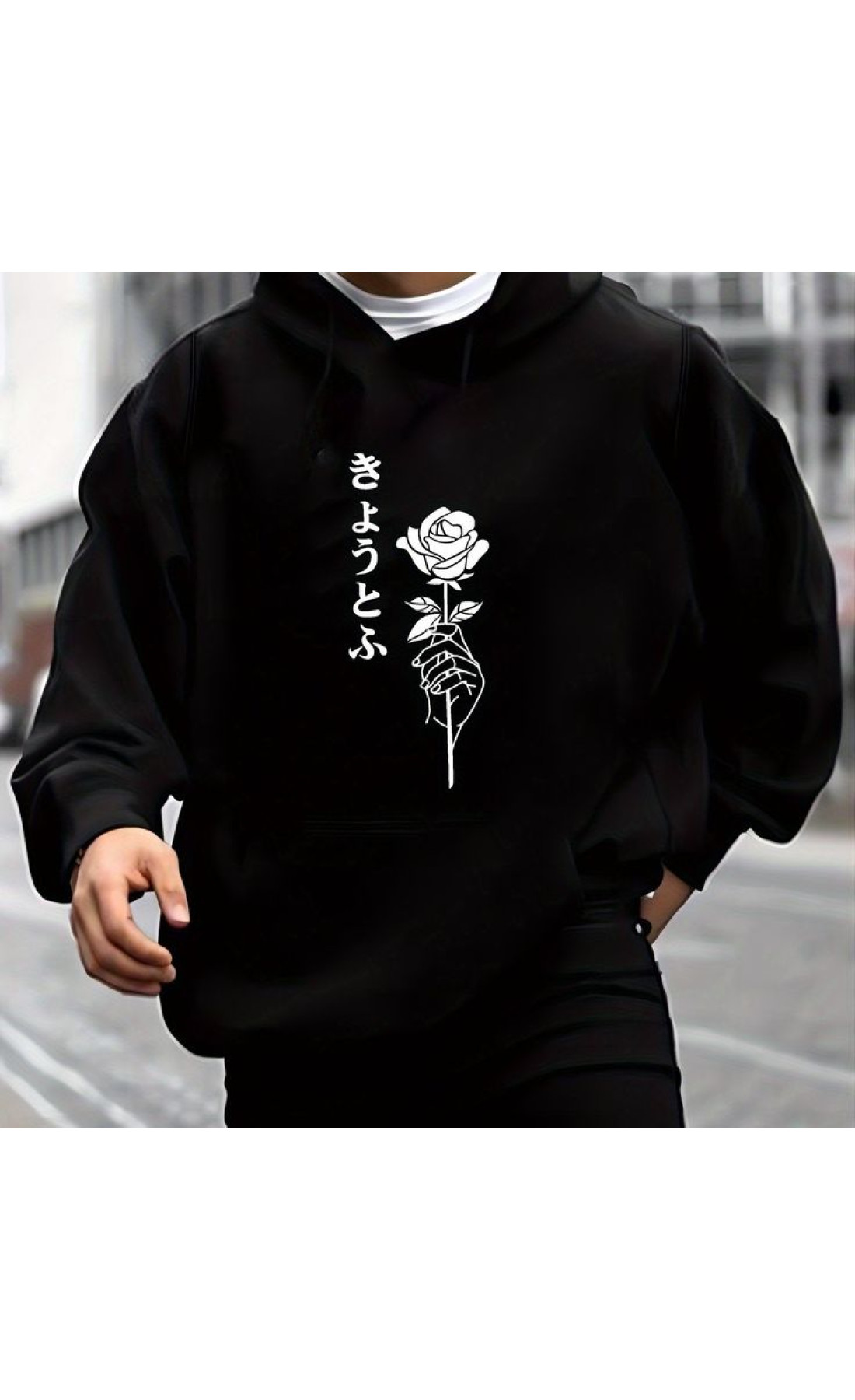 Чоловіче чорне  оверсайз худі з трендовим принтом