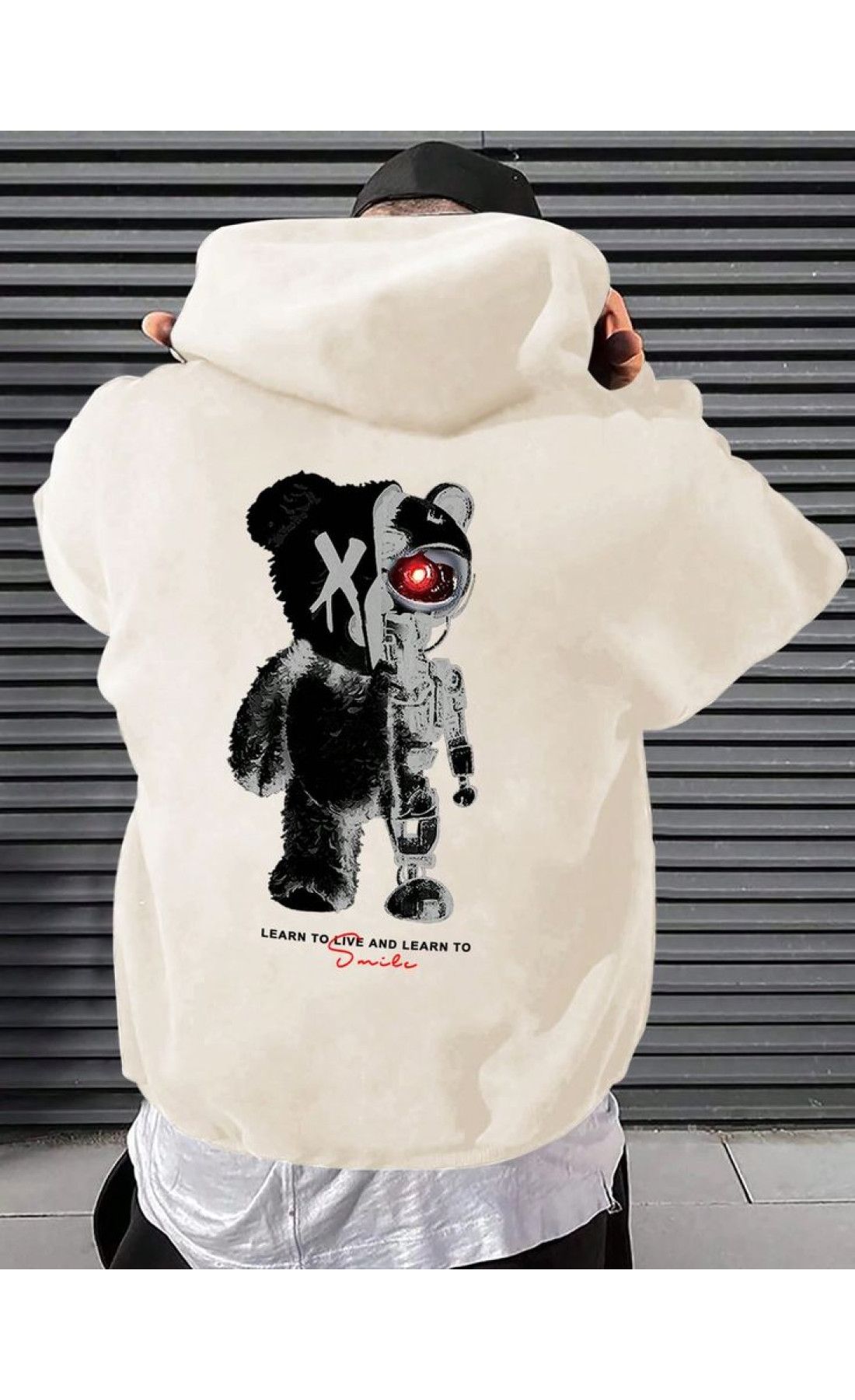 Біле чоловіче  оверсайз худі з трендовим дизайном