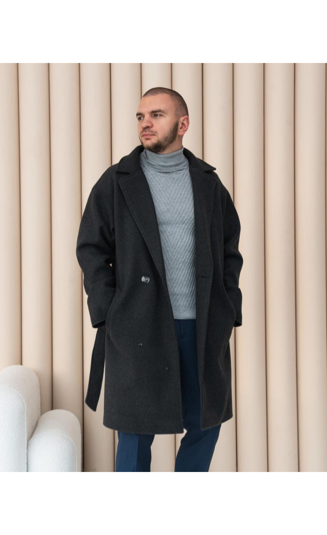 Пальто чоловіче сірого кольору довге осінь зима весна