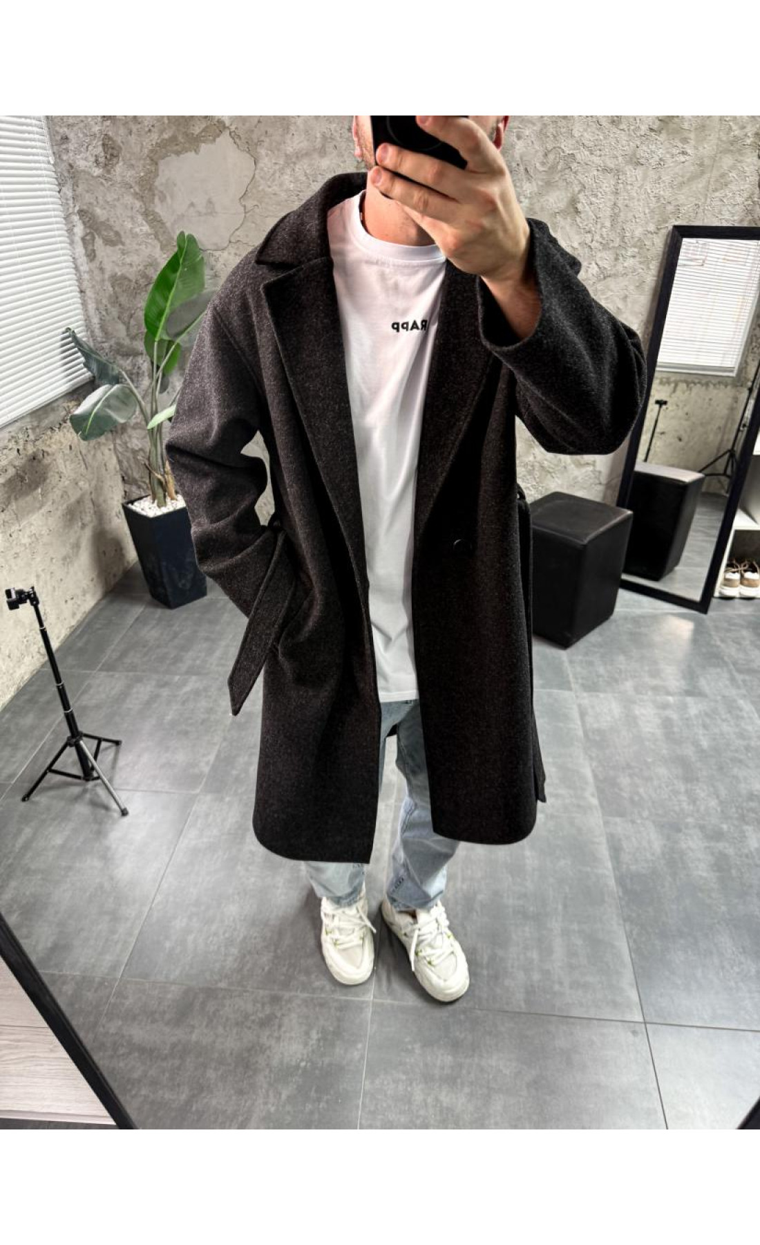 Пальто чоловіче сірого кольору довге осінь зима весна