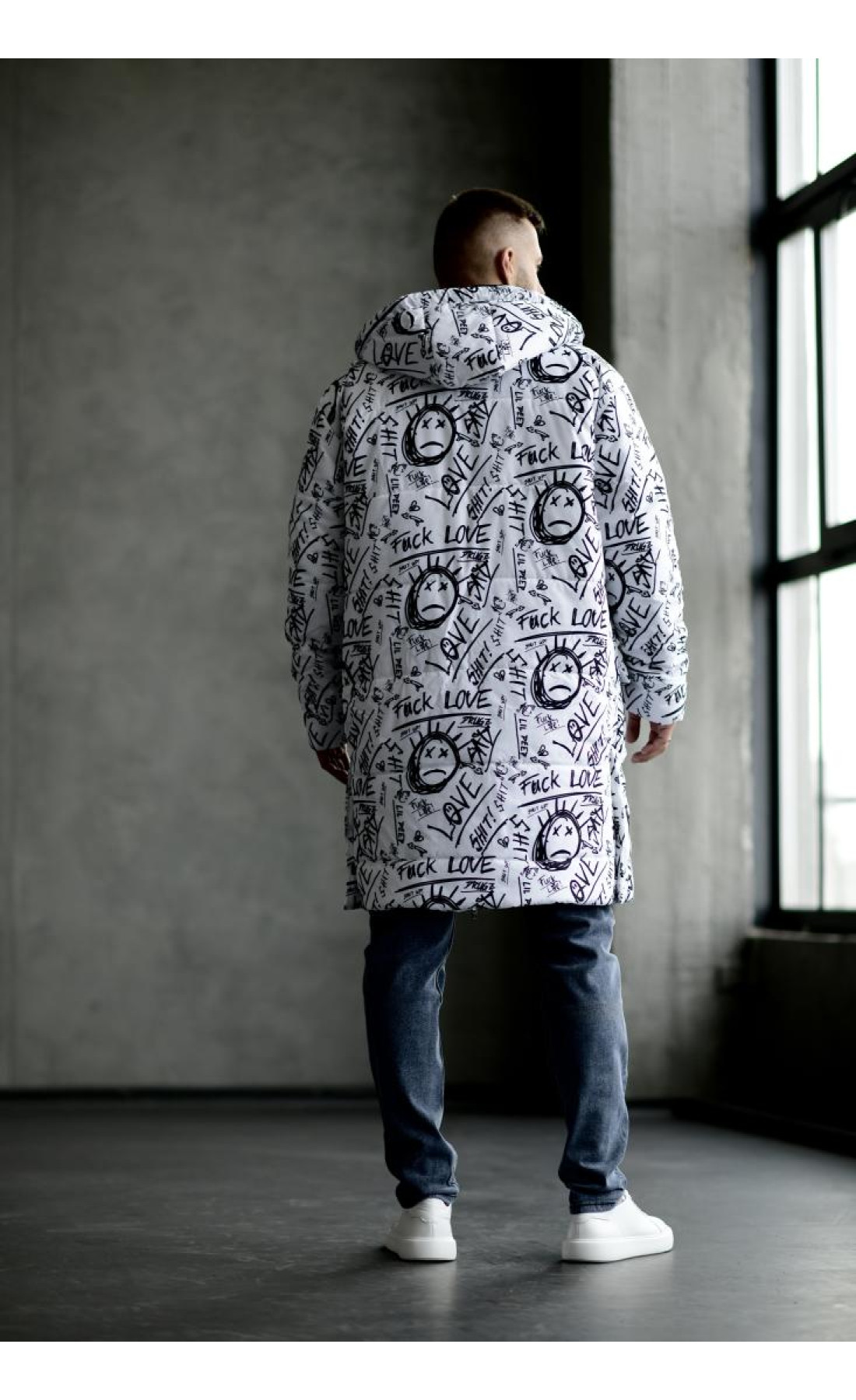 Куртка зимова з капюшоном принт чоловіча жіноча унісекс