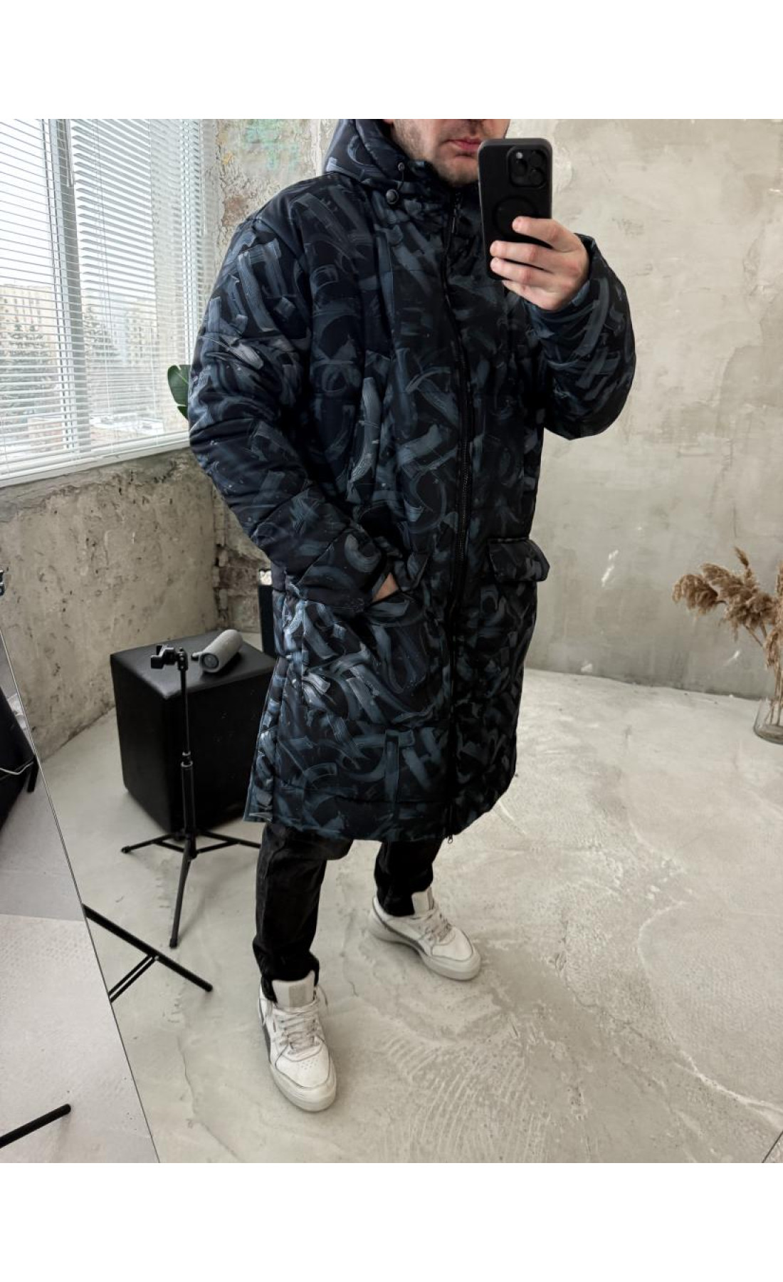 Куртка зимова з капюшоном принт чоловіча жіноча унісекс