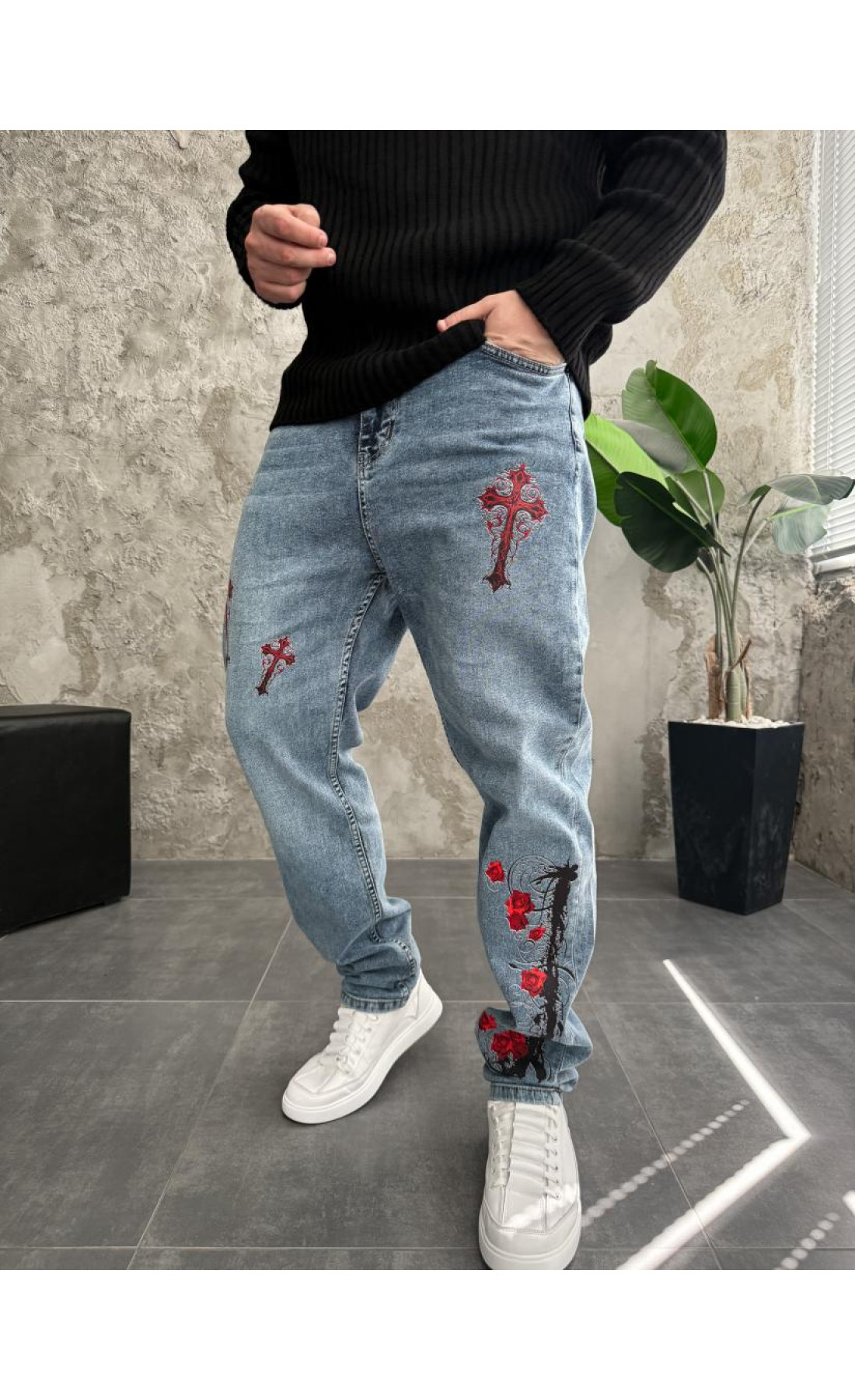 чоловічі джинси з дтф з принтом