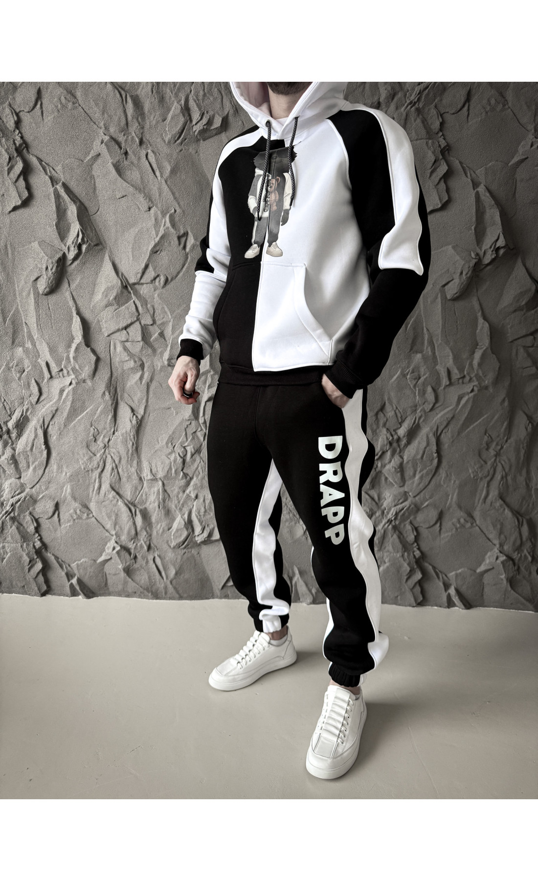 Спортивний костюм утеплений стильний худі штани з принтом осінь зима