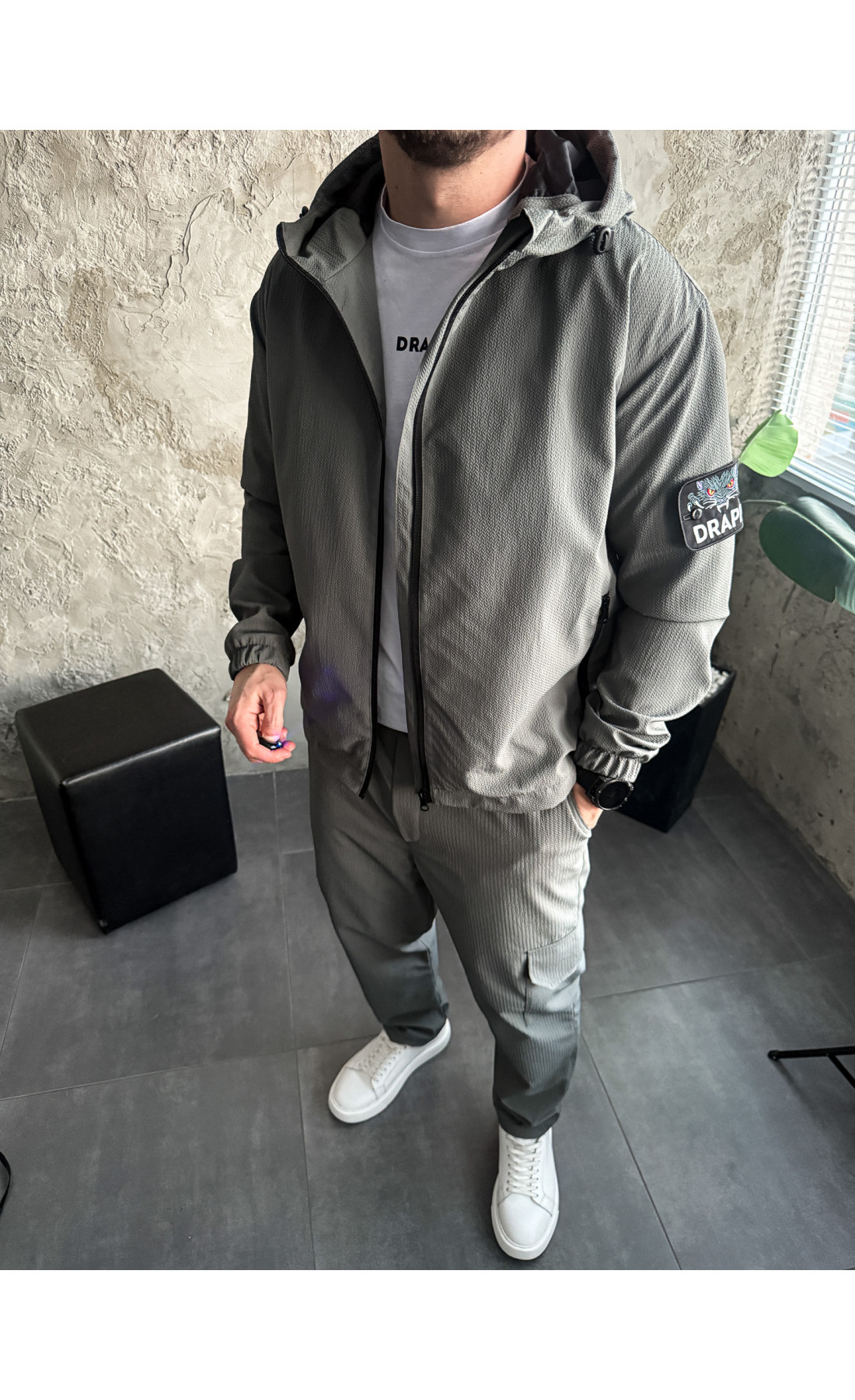 Костюм структурна плащівка чоловічий стильний штани та олімпійка осінь