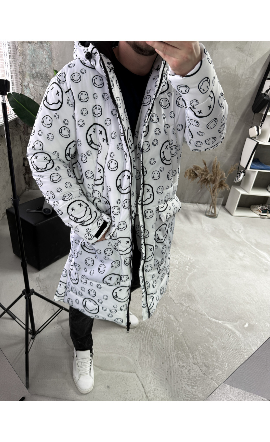 Куртка зимова з капюшоном принт чоловіча жіноча унісекс