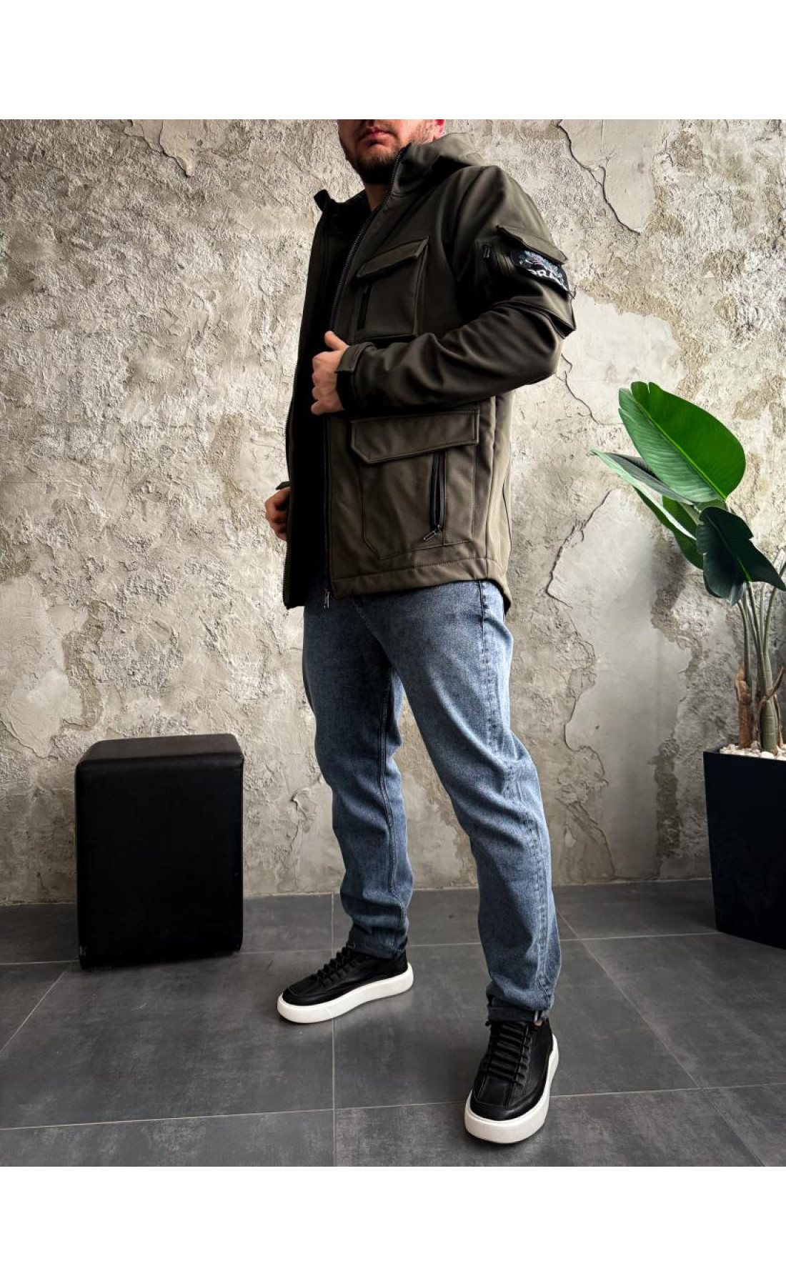 Куртка софт шелл на флісі  довга з капюшоном