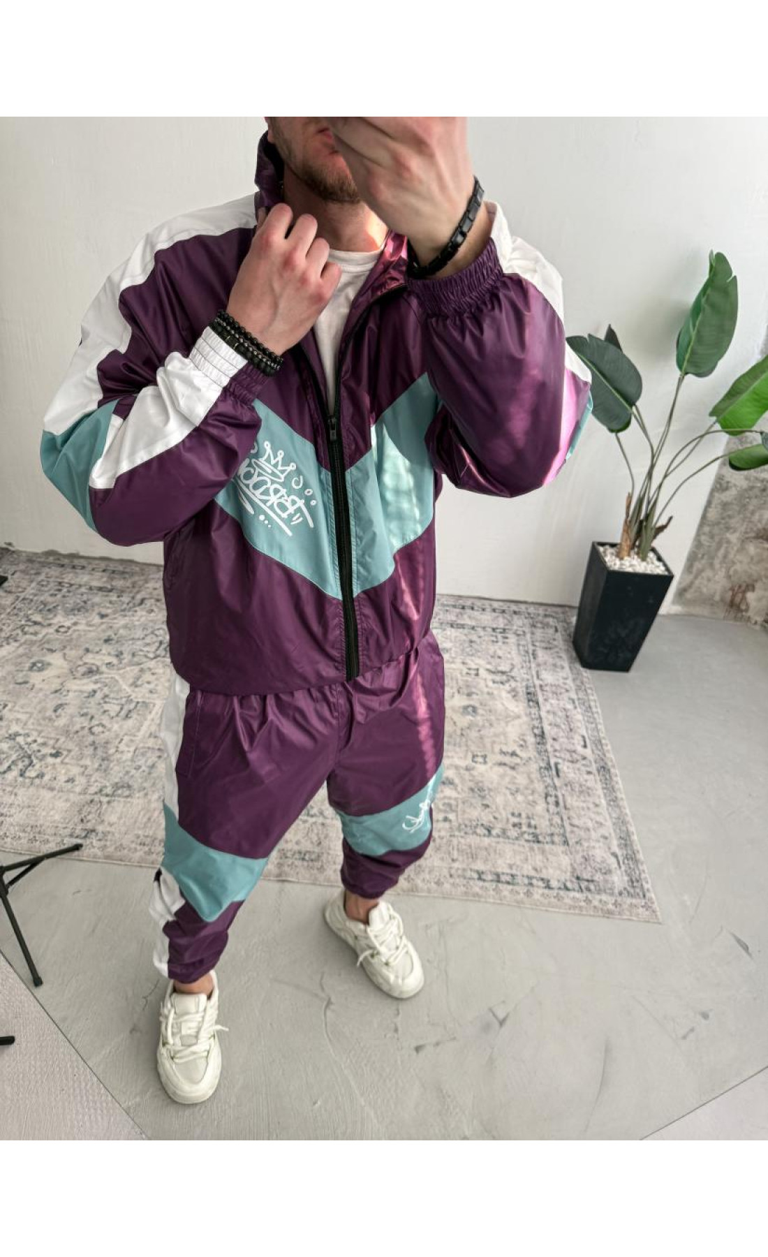 Фіолетовий спортивний чоловічий костюм олімпійка штани з принтом