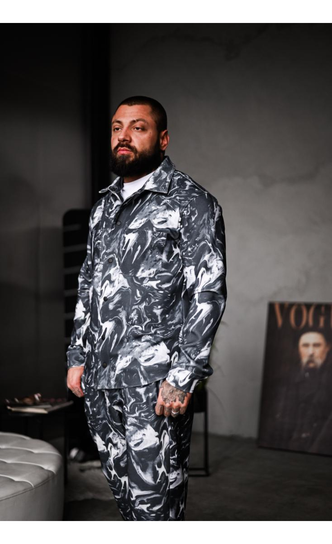 Костюм сорочка штани драпп drape стильтний модний осінь весна  структурний котон