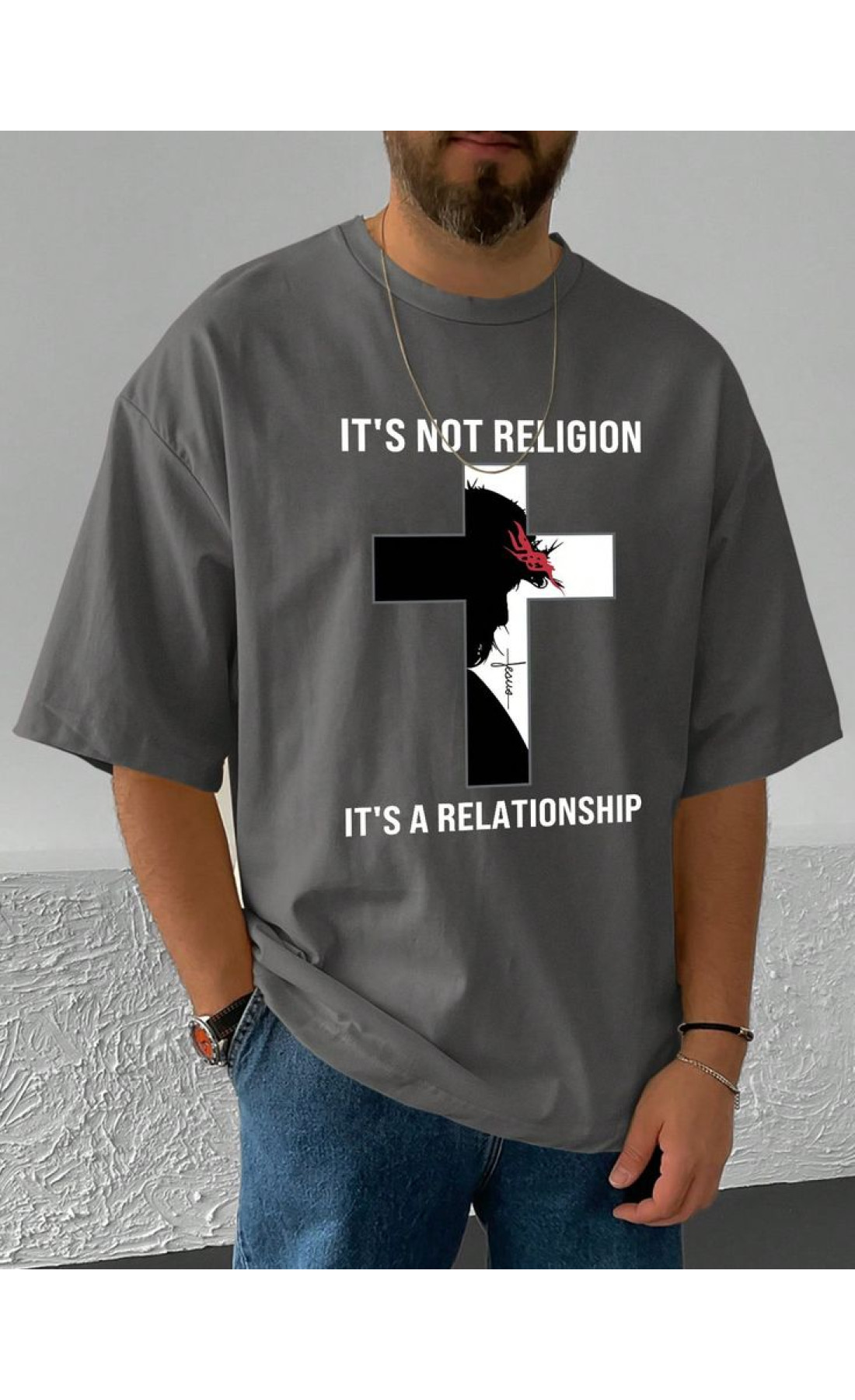 Чоловіча легка сіра оверсайз футболка з модним дизайном