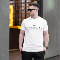 Футболка Pobedov Peremoga - I' UKRAINIAN наклейка чорна Білий