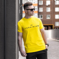 Футболка Pobedov Peremoga - I'M UKRAINIAN наклейка чорна Жовтий