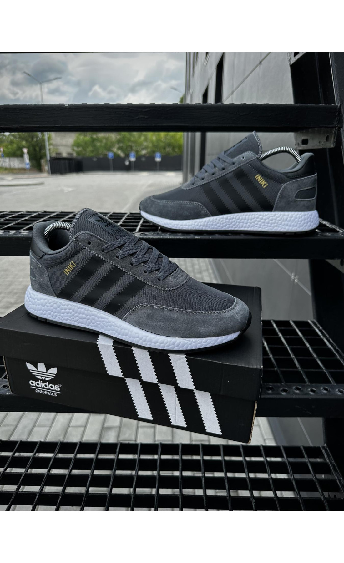 Чоловічі кросівки  Кросівки adidas iniki, темно сірі (9058-11)