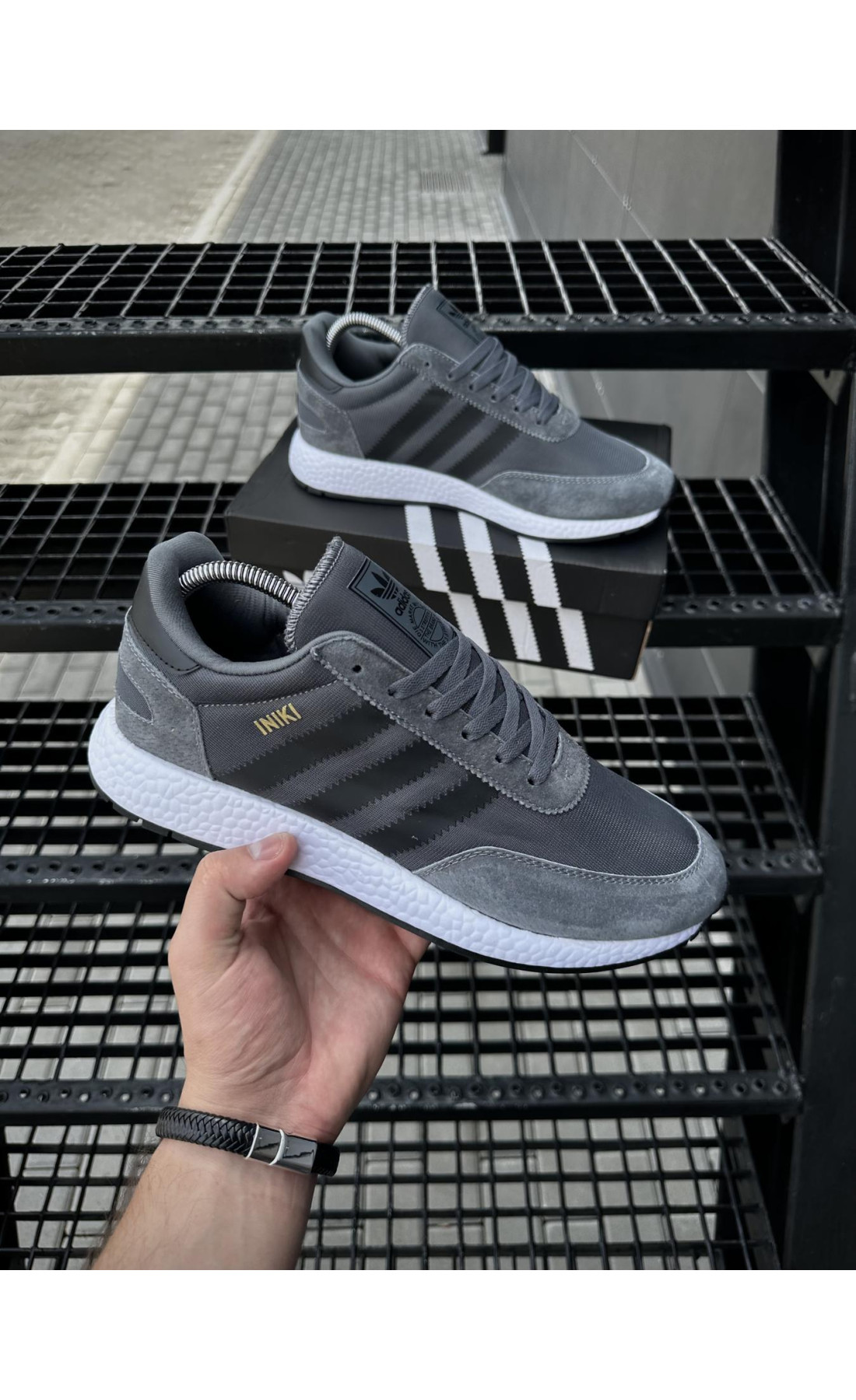 Чоловічі кросівки  Кросівки adidas iniki, темно сірі (9058-11)