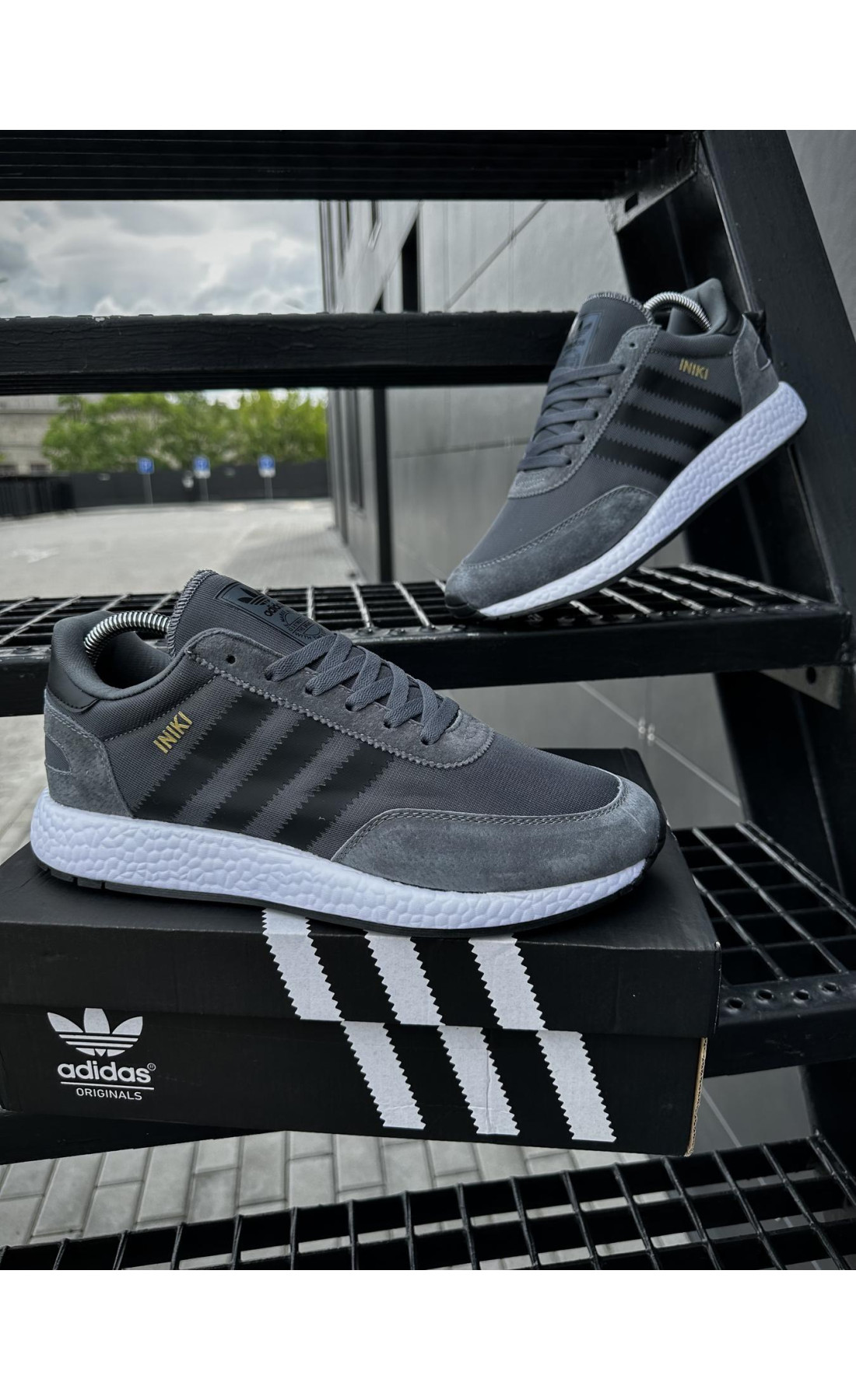 Чоловічі кросівки  Кросівки adidas iniki, темно сірі (9058-11)