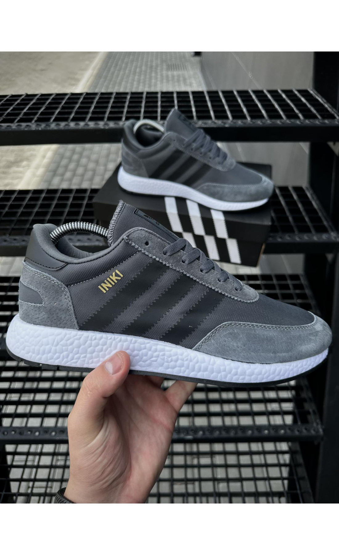 Чоловічі кросівки  Кросівки adidas iniki, темно сірі (9058-11)
