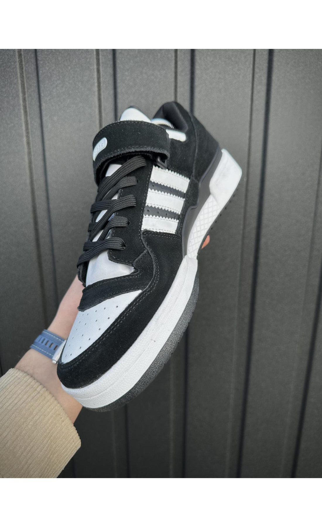 Чоловічі кросівки  Кросівки adidas forum low, замша (чорно білі) (5428-5)