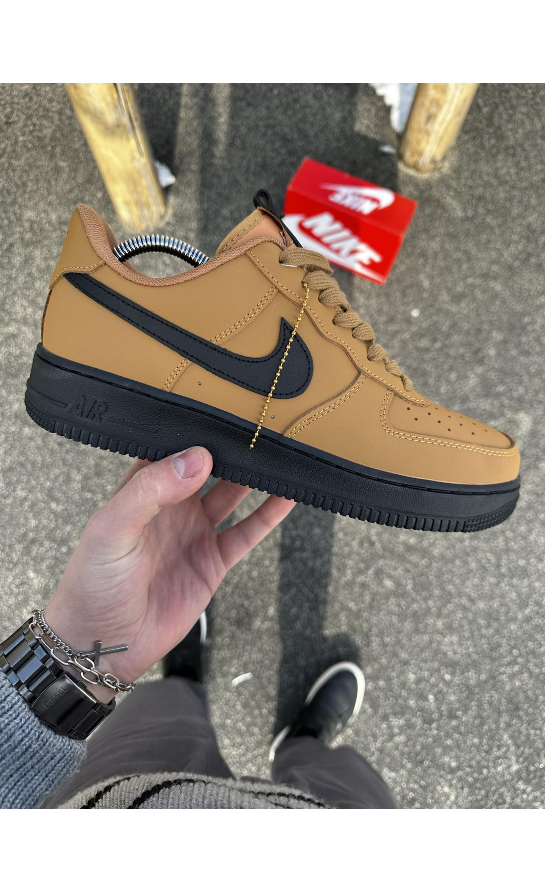 Чоловічі кросівки  Кросівки nike air force (camel, шкіра ліцензія) (3076-3)