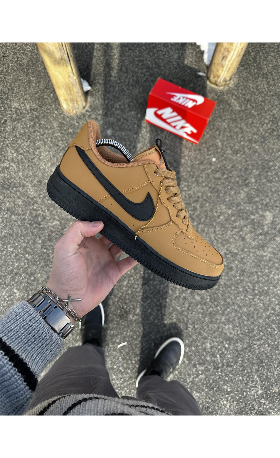 Чоловічі кросівки  Кросівки nike air force (camel, шкіра ліцензія) (3076-3)