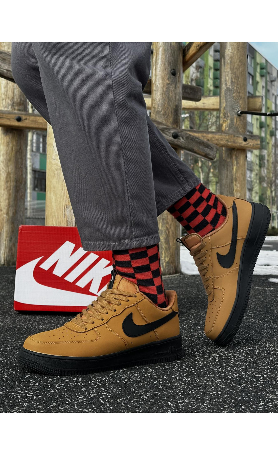 Чоловічі кросівки  Кросівки nike air force (camel, шкіра ліцензія) (3076-3)