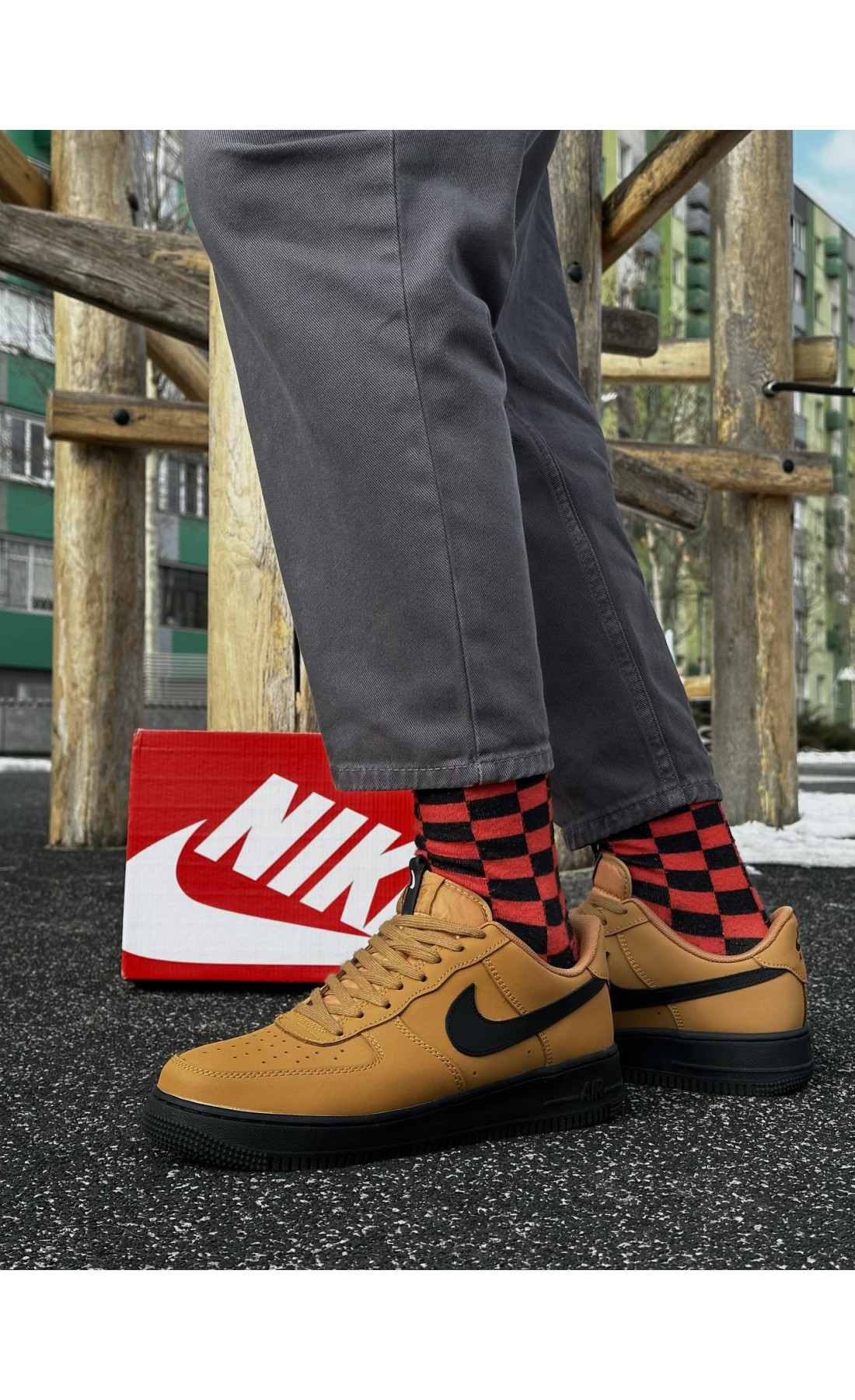 Чоловічі кросівки  Кросівки nike air force (camel, шкіра ліцензія) (3076-3)