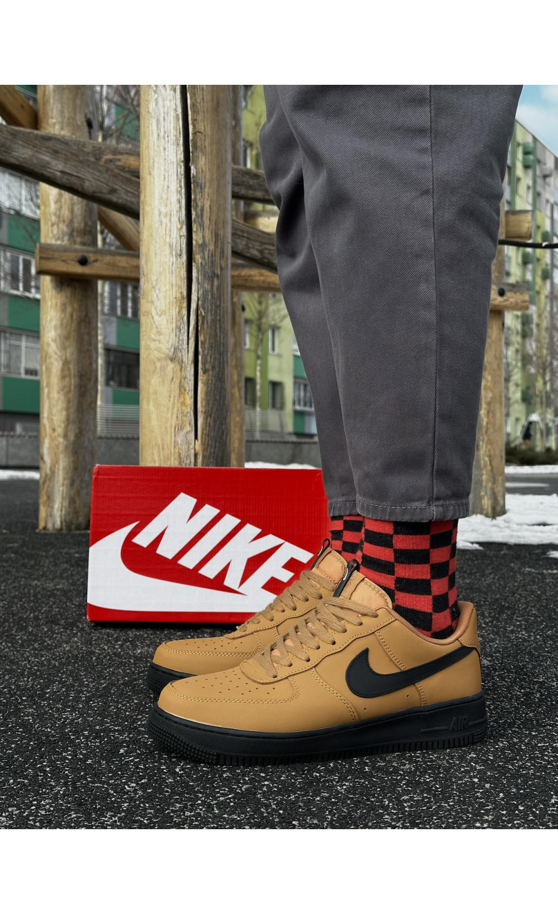 Чоловічі кросівки  Кросівки nike air force (camel, шкіра ліцензія) (3076-3)