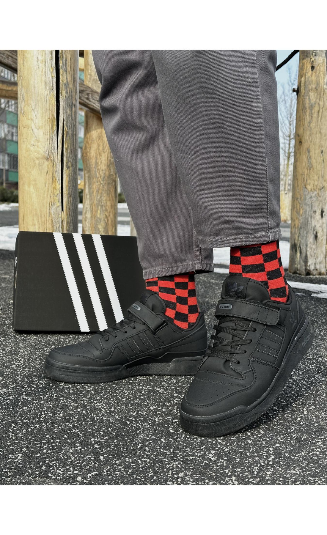 Чоловічі кросівки  Кросівки adidas forum low, нубук (black) (5428-6)