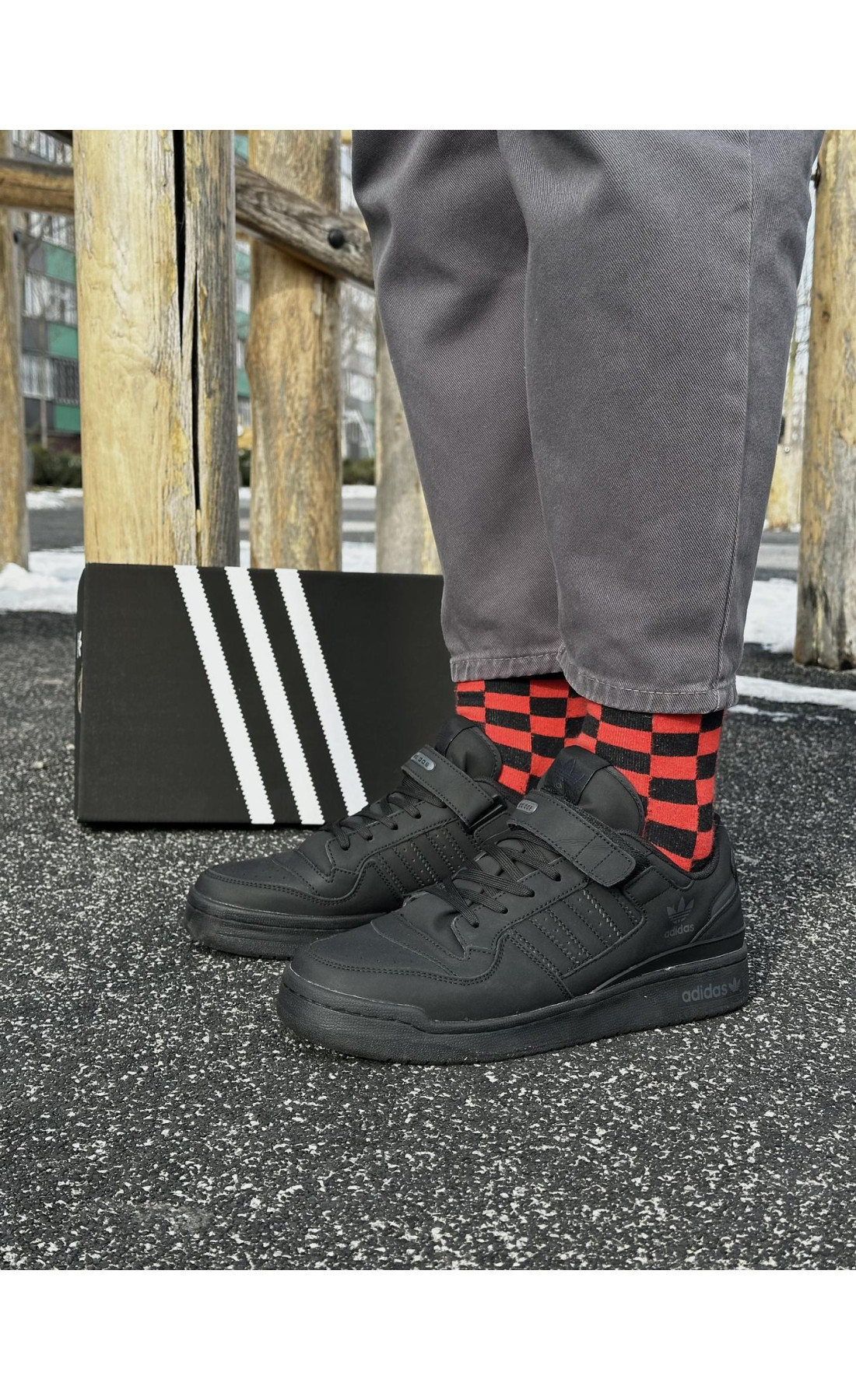 Чоловічі кросівки  Кросівки adidas forum low, нубук (black) (5428-6)