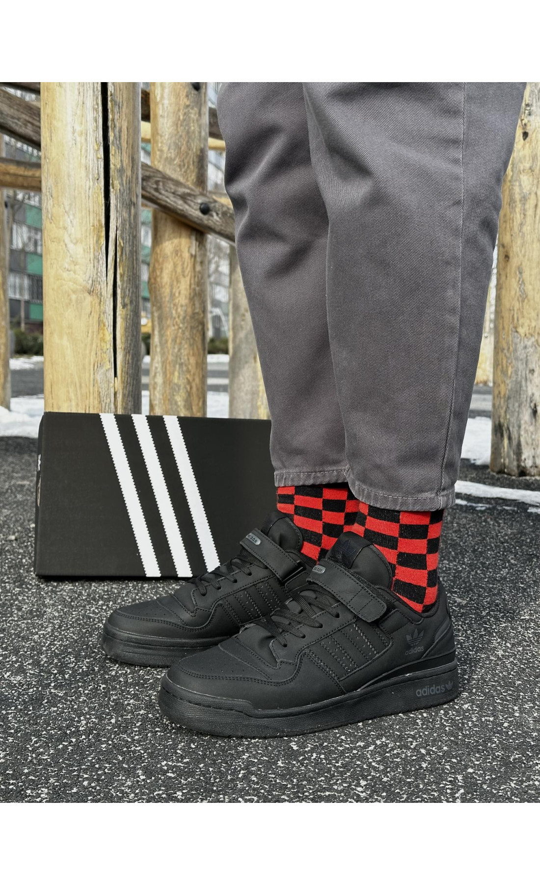 Чоловічі кросівки  Кросівки adidas forum low, нубук (black) (5428-6)