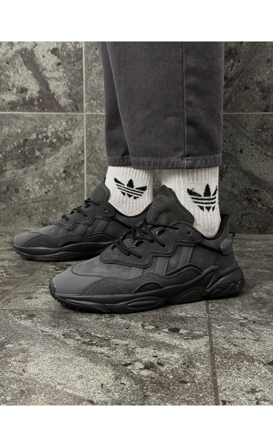Чоловічі кросівки  Кросівки adidas ozweego (dark gray, замша) (331-6)