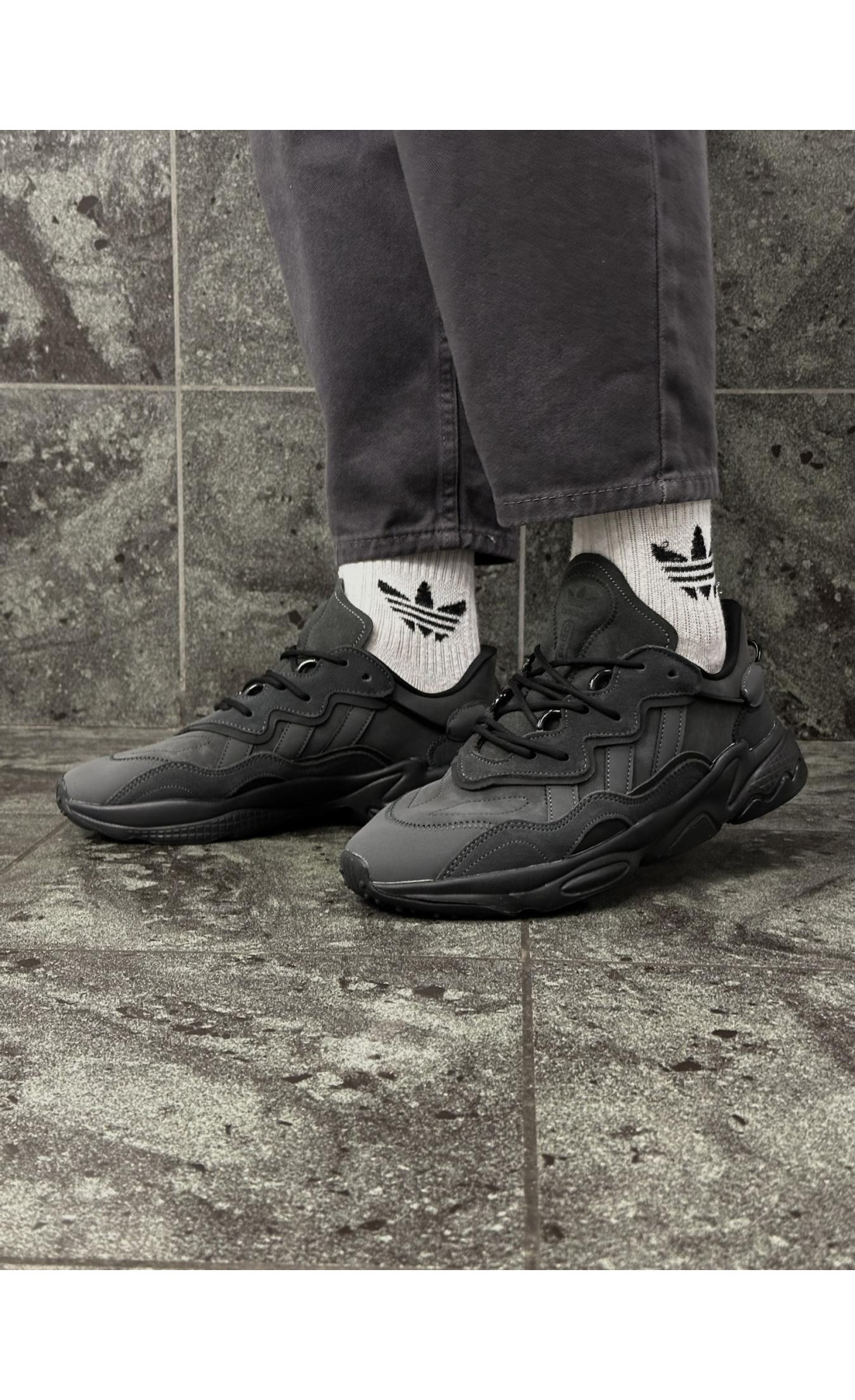 Чоловічі кросівки  Кросівки adidas ozweego (dark gray, замша) (331-6)