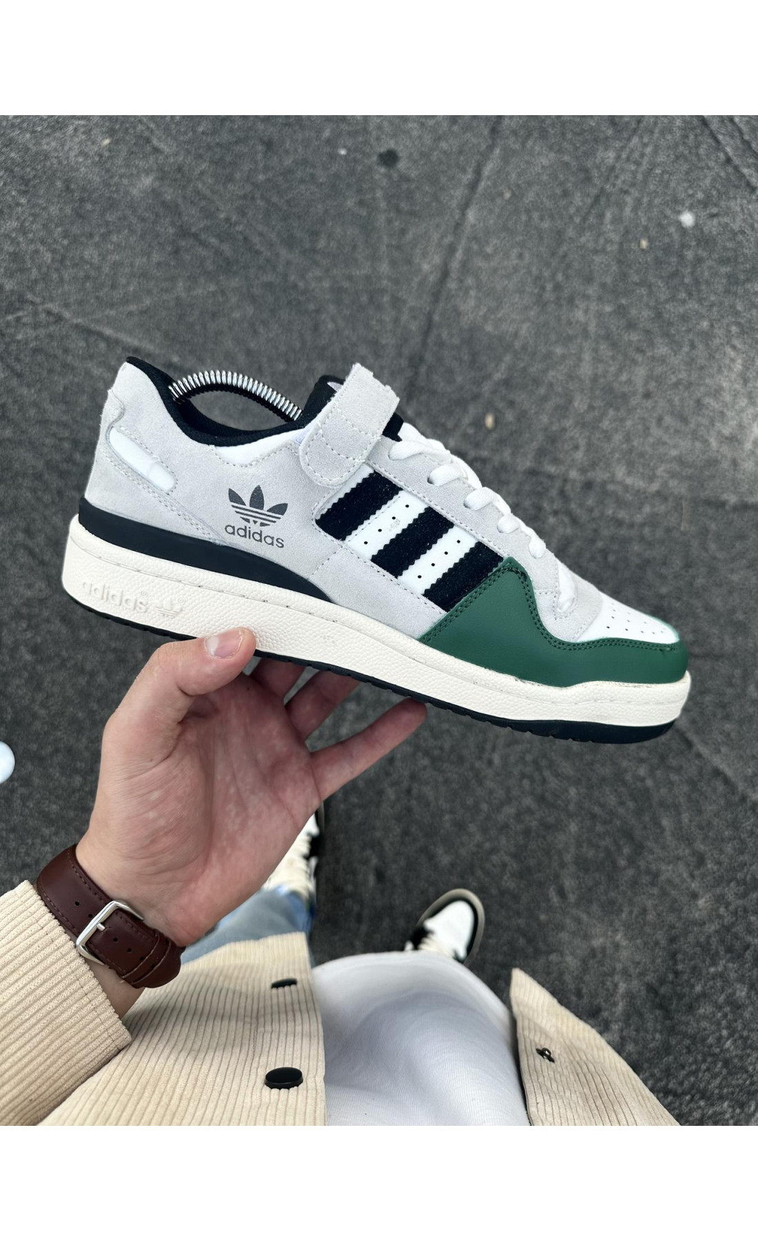 Чоловічі кросівки  Кросівки adidas forum low (gray & green) (316-14)