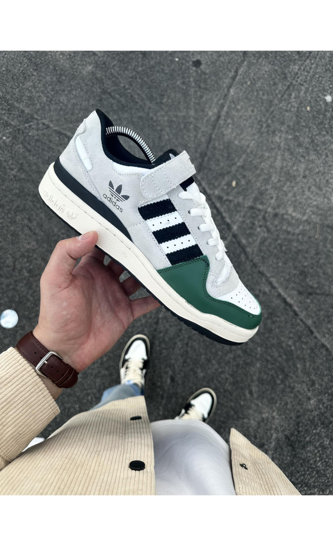 Чоловічі кросівки  Кросівки adidas forum low (gray & green) (316-14)