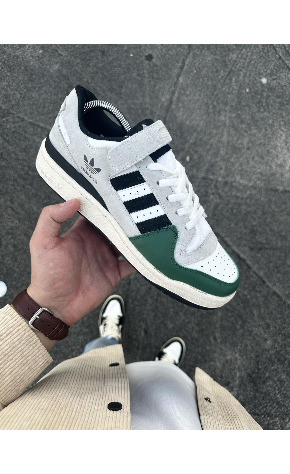 Чоловічі кросівки  Кросівки adidas forum low (gray & green) (316-14)
